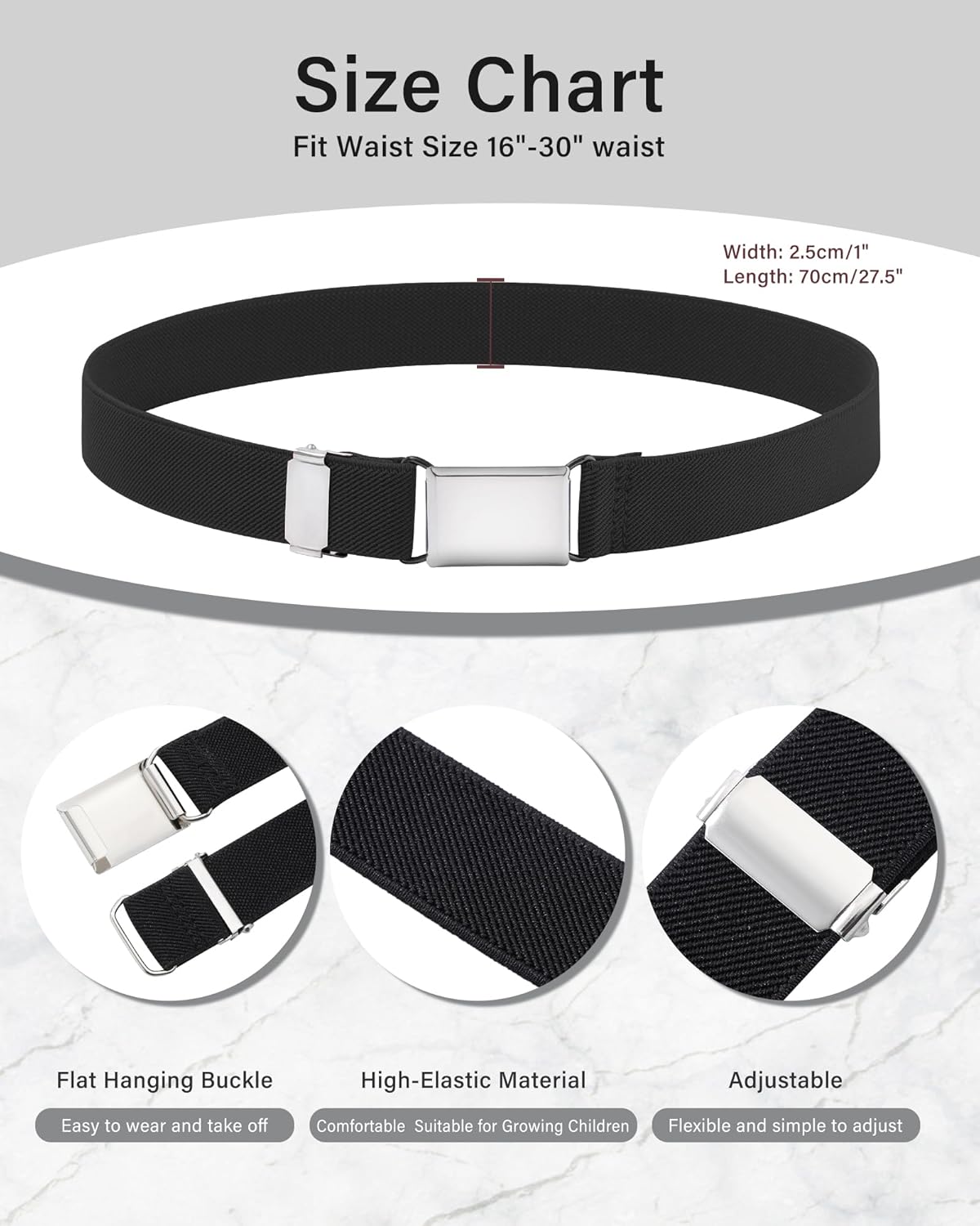 AWAYTR Toddler Boy Kids Buckle Belt - Adjustable Elastic Child Silver Buckle Belts, 3 Pieces - Image 3