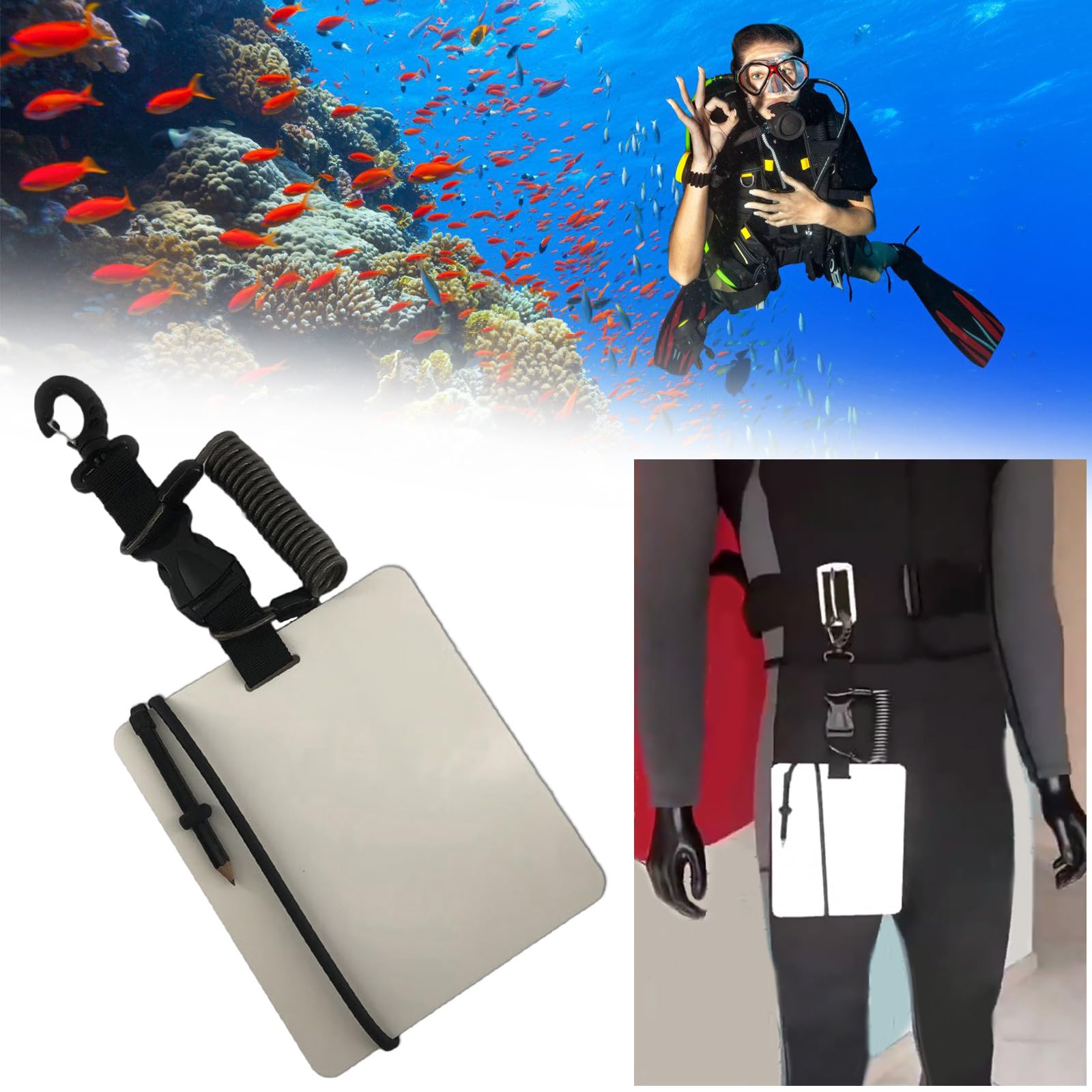 Unterwasser Schreibtafel, Tauch Wordpad mit Bleistift und Schnellverschluss Schnalle, Unterwasser Wordpad, einfach zu verwendende Tauch Schreibtafel