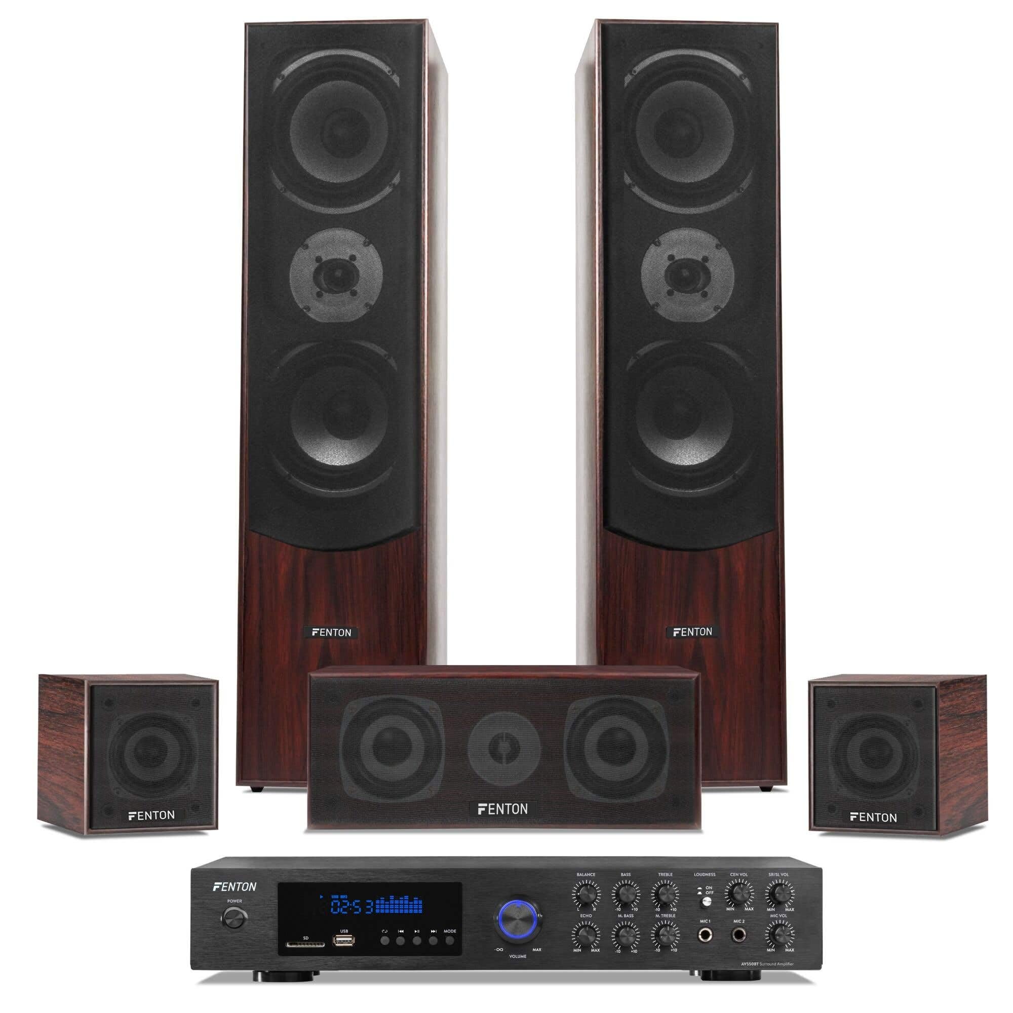 Fenton HF5B 5.0 Surround Sound System 1150 Watt Heimkino Musikanlage Nuss Braun