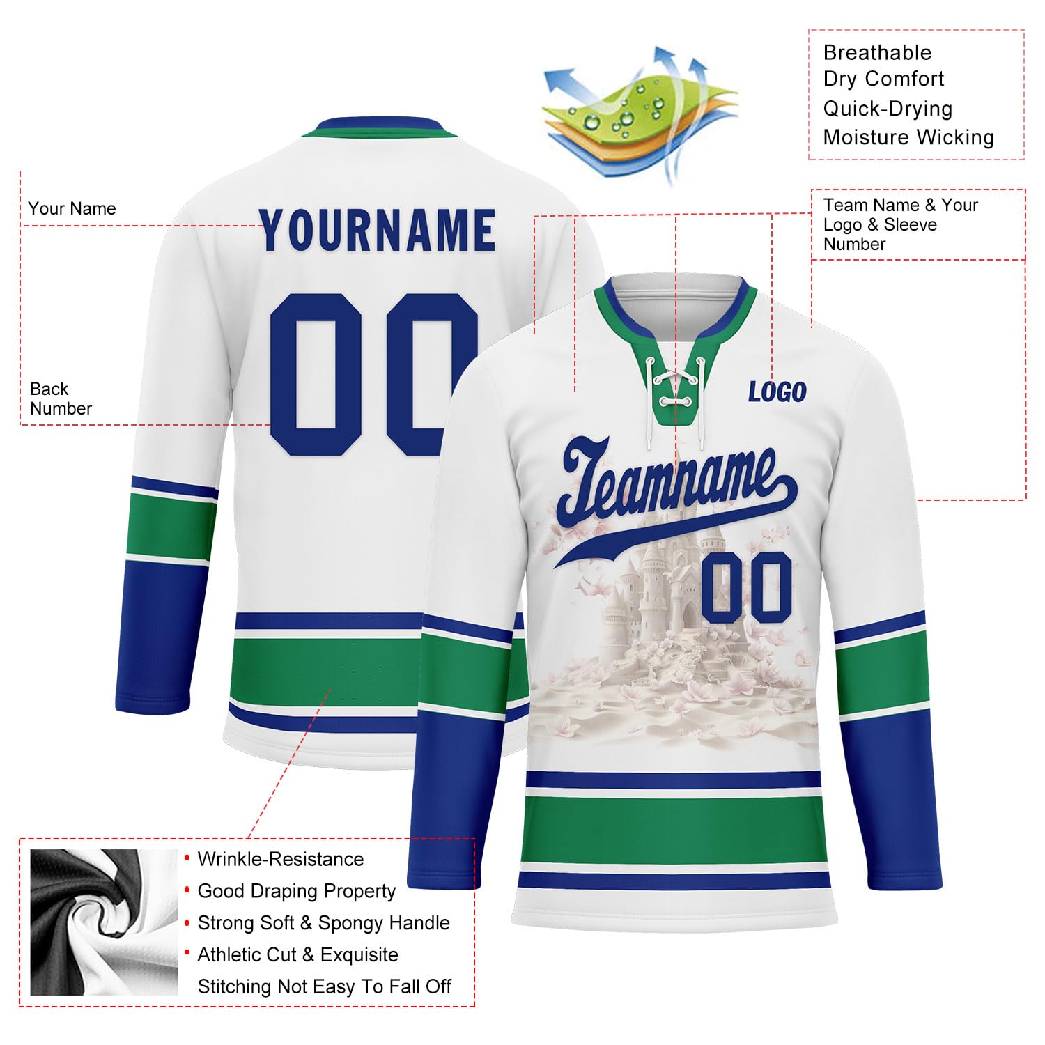 Onegam Custom Hockey Jersey for Adult Youth, Cherry Blossom Personalized Ice & Field Hockey Team Sports Practice Jerseys