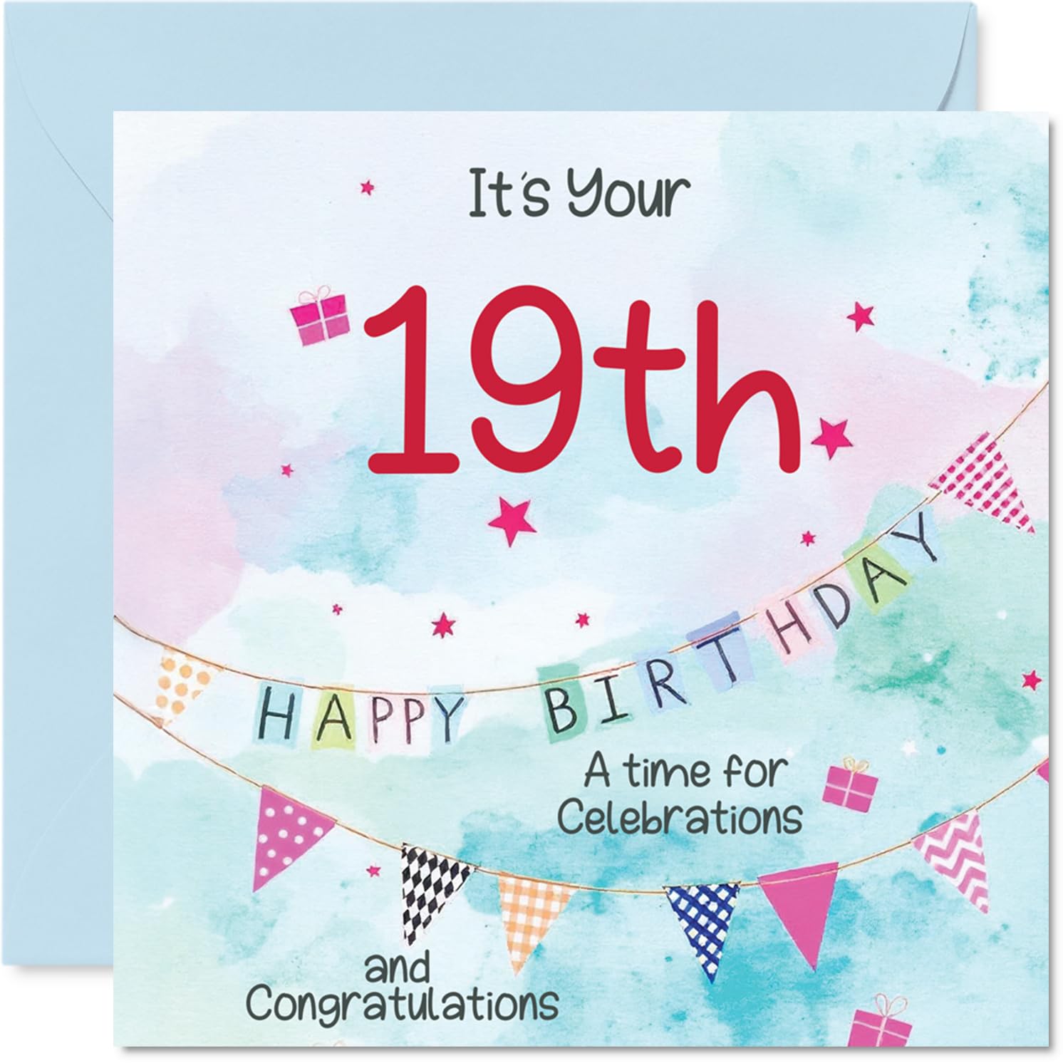 19th Birthday Cards for Men - Party Bunting - Happy Birthday Card for 19 Year Old Man Cousin Grandson Nephew Colleague, 145mm Bday Greeting Cards