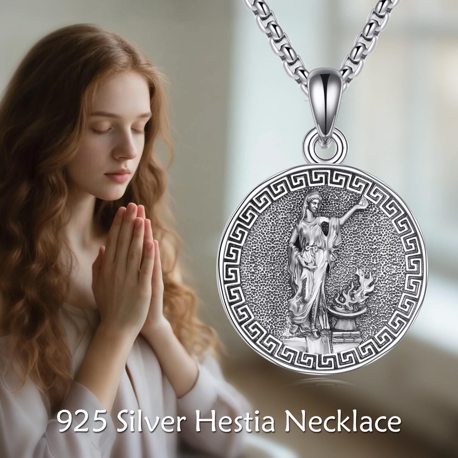 YFN Collar de Dios Griego de plata de ley con colgante protector religioso para mujeres y hombres