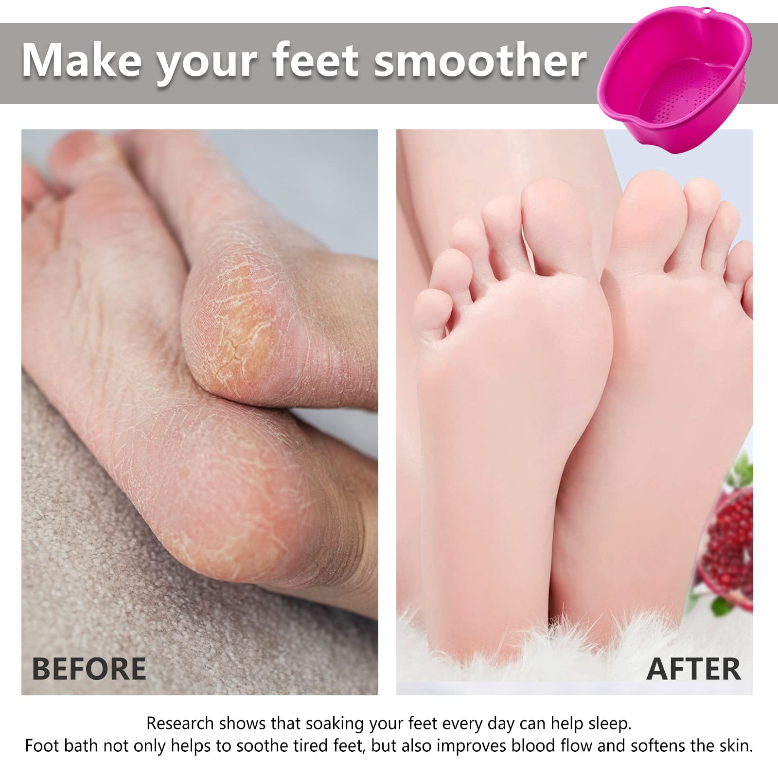 Vasca da bagno grande in plastica spessa pediluvio, pediluvio spa, acqua spa e massaggio ai piedi - vasca per ammollo piedi, unghie e caviglie, pedicure, pedicure, vasca da bagno portatile (viola)
