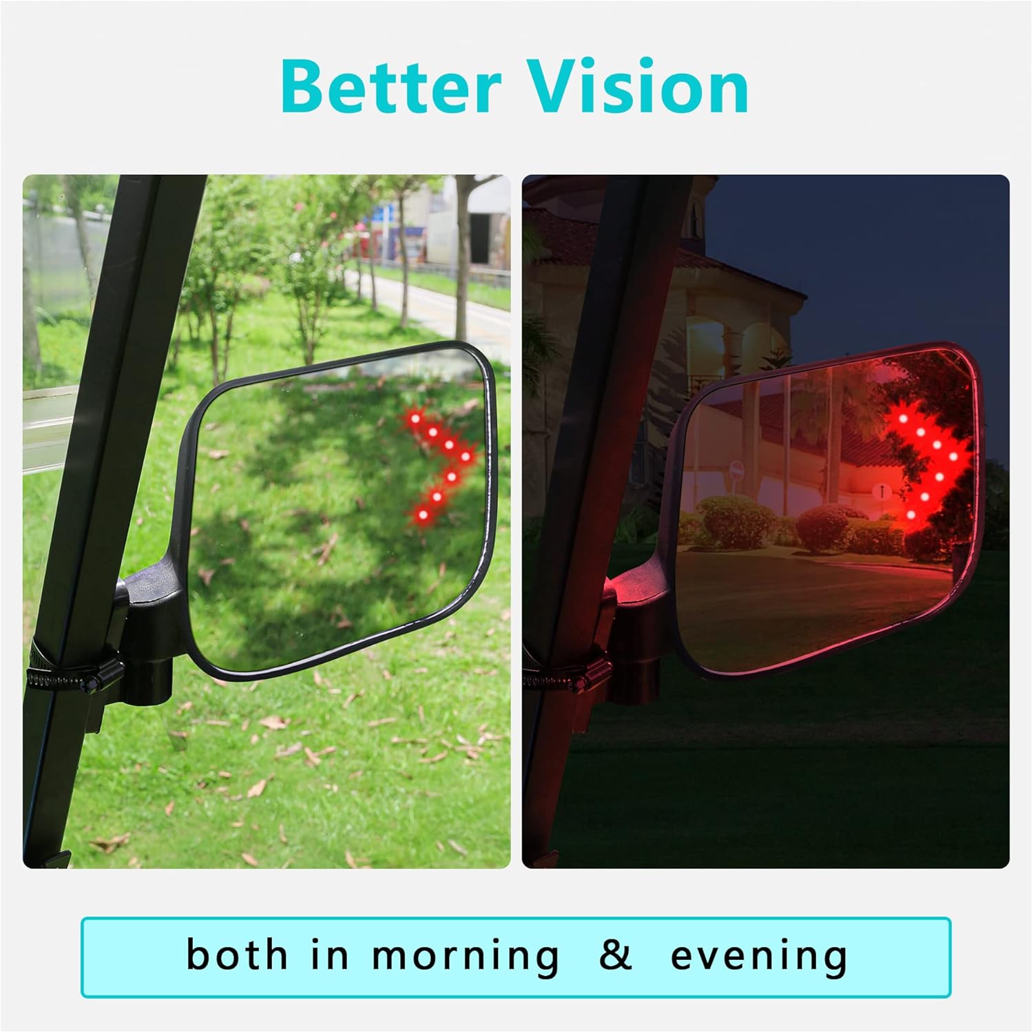 10L0L Golf Cart Side Mirrors with LED Turn Signal Blinker Light Connected to Headlight Kit, Rear View Mirror Universal for Yamaha EZGO Club Car Models