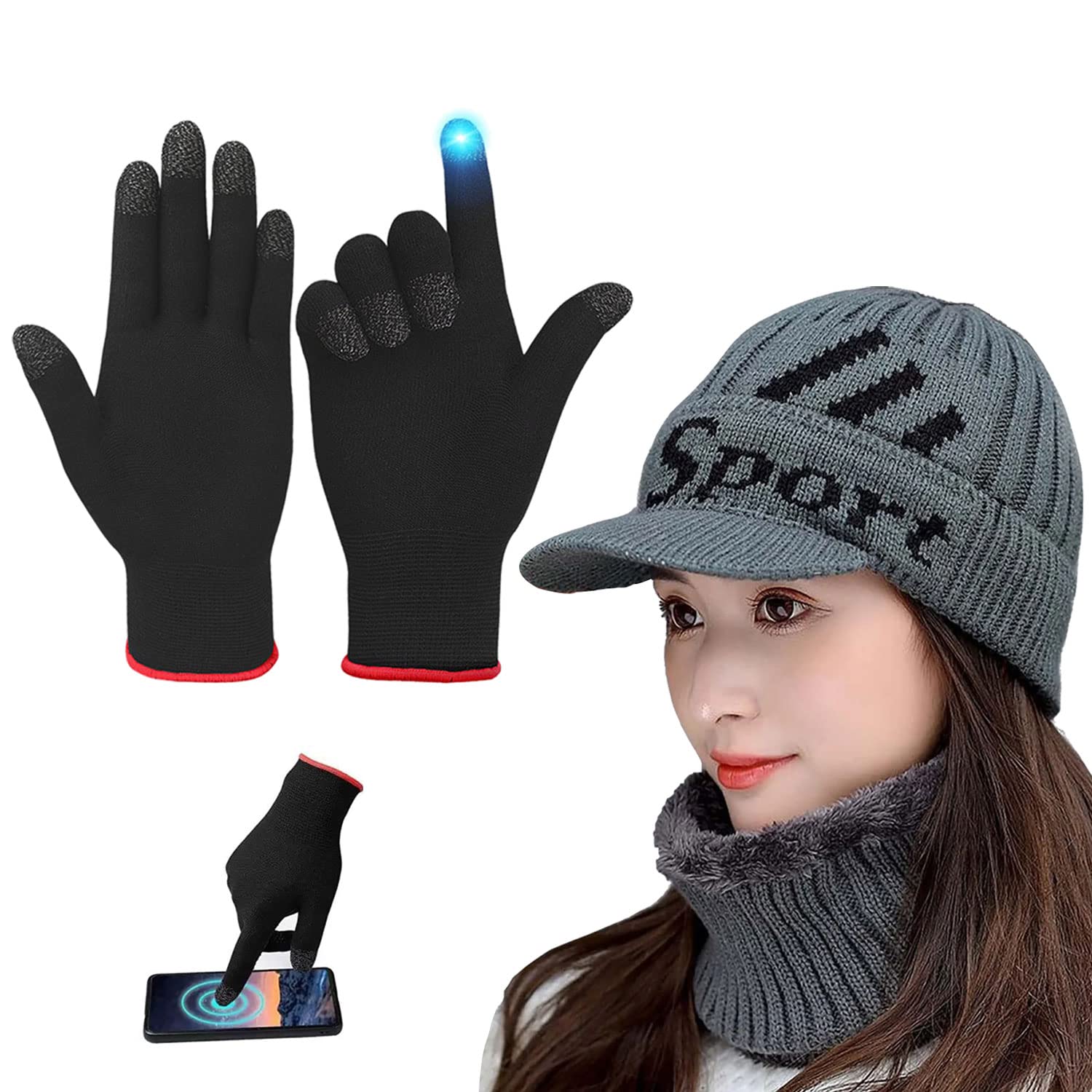 ZURU BUNCH® Women Warm Beanie Cap Hat for adult Women Girl Female Stylish Beanie Knitted Cap with Neck Warmer Scarf Set Winter Woolen Cap and Scarf with Android Mobile Phone Touch Gloves for Her (B0BQW7X14G) Amazon Price History, Amazon Price Tracker