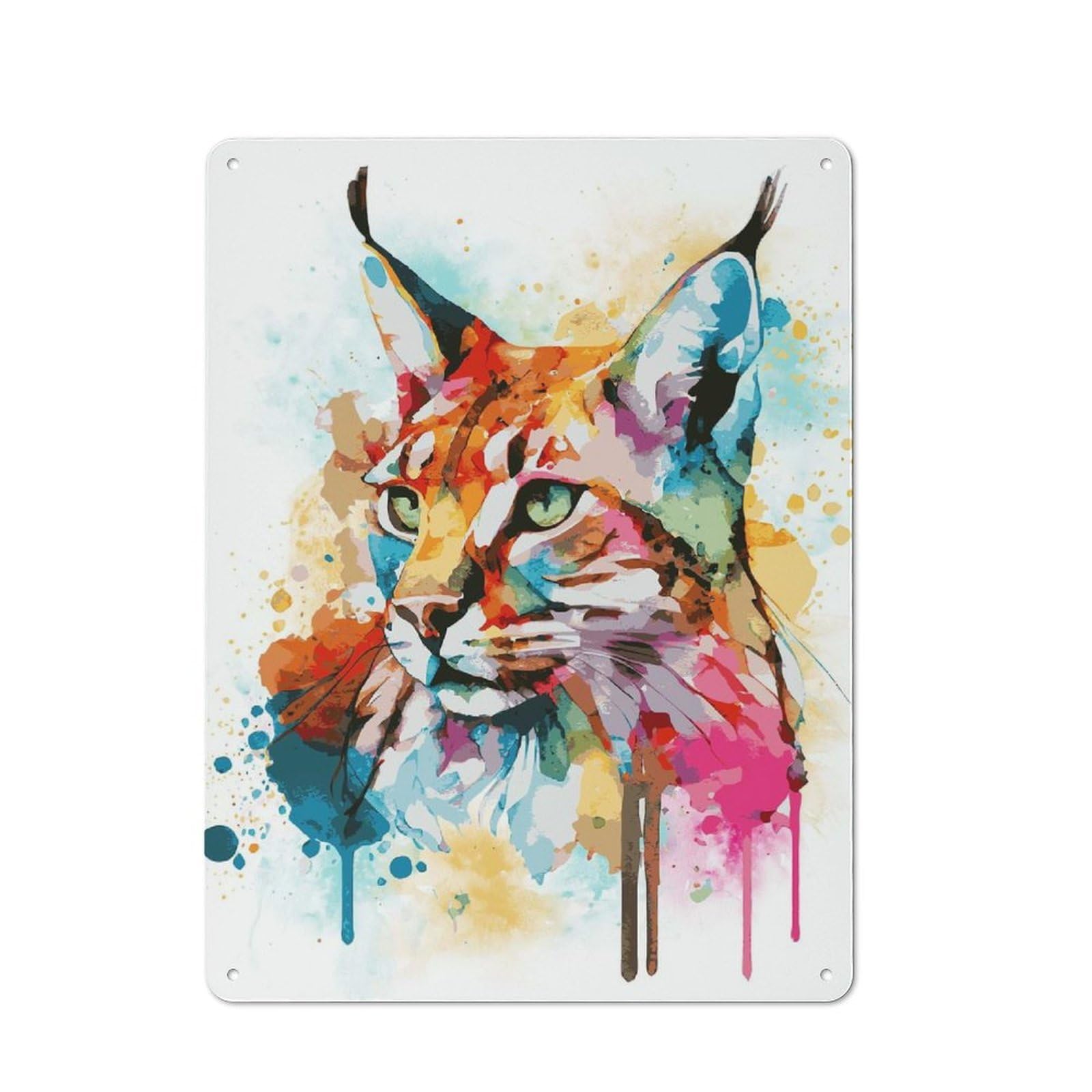 Junmoney Style-10 Watercolor Bobcat Painting Retro Metal Sign 40X30cm, Garage Style Shed Wall Plaque For Garage, Hobby Room, Office Or Man Cave