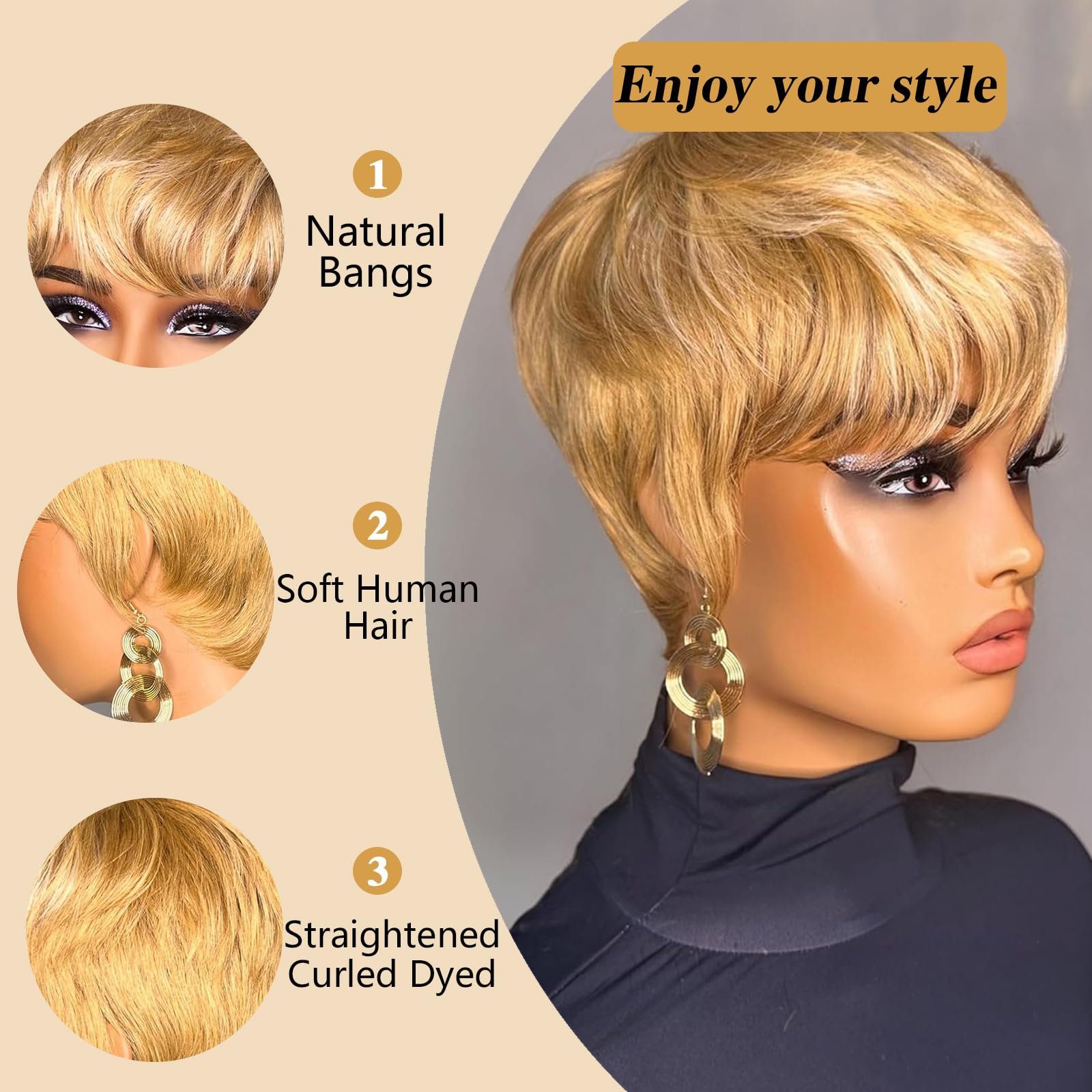 NEW ! Women & Men Short Hair Straight Wig Gold Amazon.com: BERON Mens Blonde Wig Short Straight Blonde Wig  main image 2