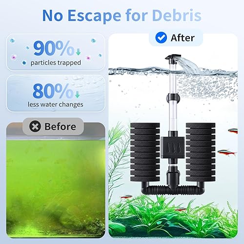Miniatura 5 de AQQA Filtro de alimentación interna sumergible para acuario con filtración multietapa para peceras de agua dulce y salada, bomba eléctrica