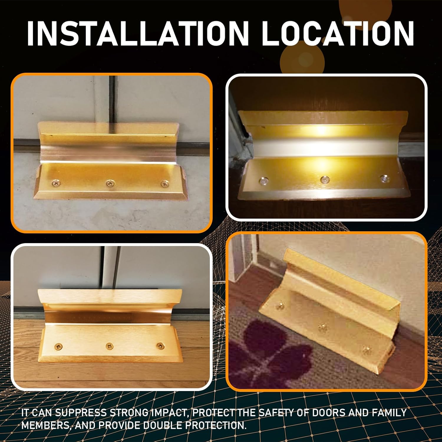 Door Barricade Security Lock Door Brace Fits Most Doors Like Standard Doors, French Doors. Home Safety Protection, Double Safety Security Protection - Gold