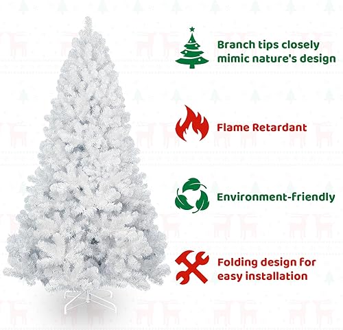 Miniatura 9 de leheyhey Árbol de Navidad blanco de 8 pies, campo de nieve artificial, abeto Douglas, decoración de fiesta de Navidad, fácil de limpiar y montar,