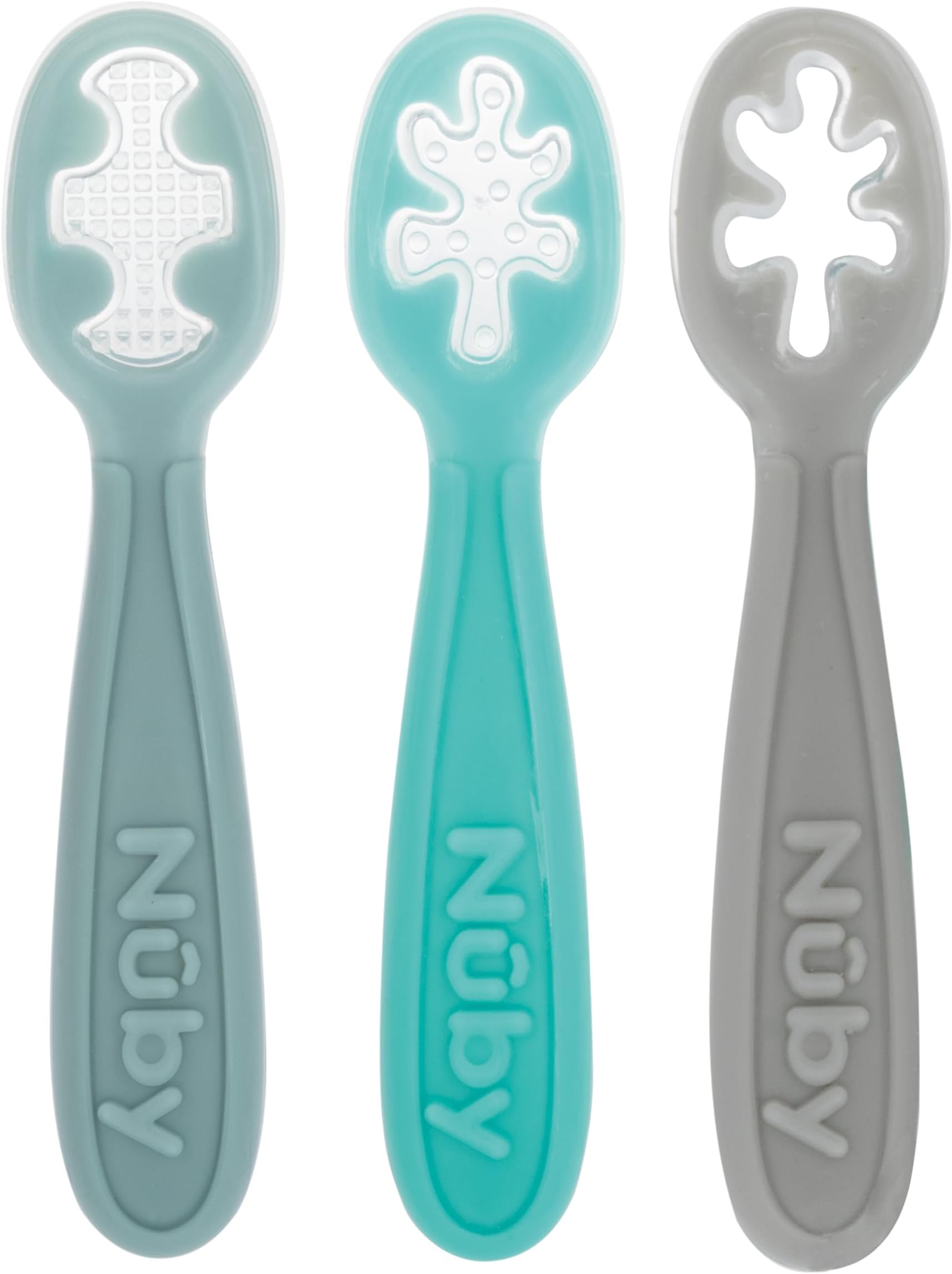Nuby 3-Stage Baby's First Spoons Set - 3 Pack - 6+ Months - Baby Spoons with Easy Grip Handle - Serene