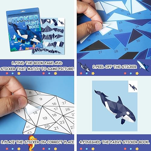 Miniatura 10 de Manualidades para niños de 4 a 8 años, libros de pintura adhesiva, paquete de 6 libros de calcomanías de números para niños y niñas, recuerdos de