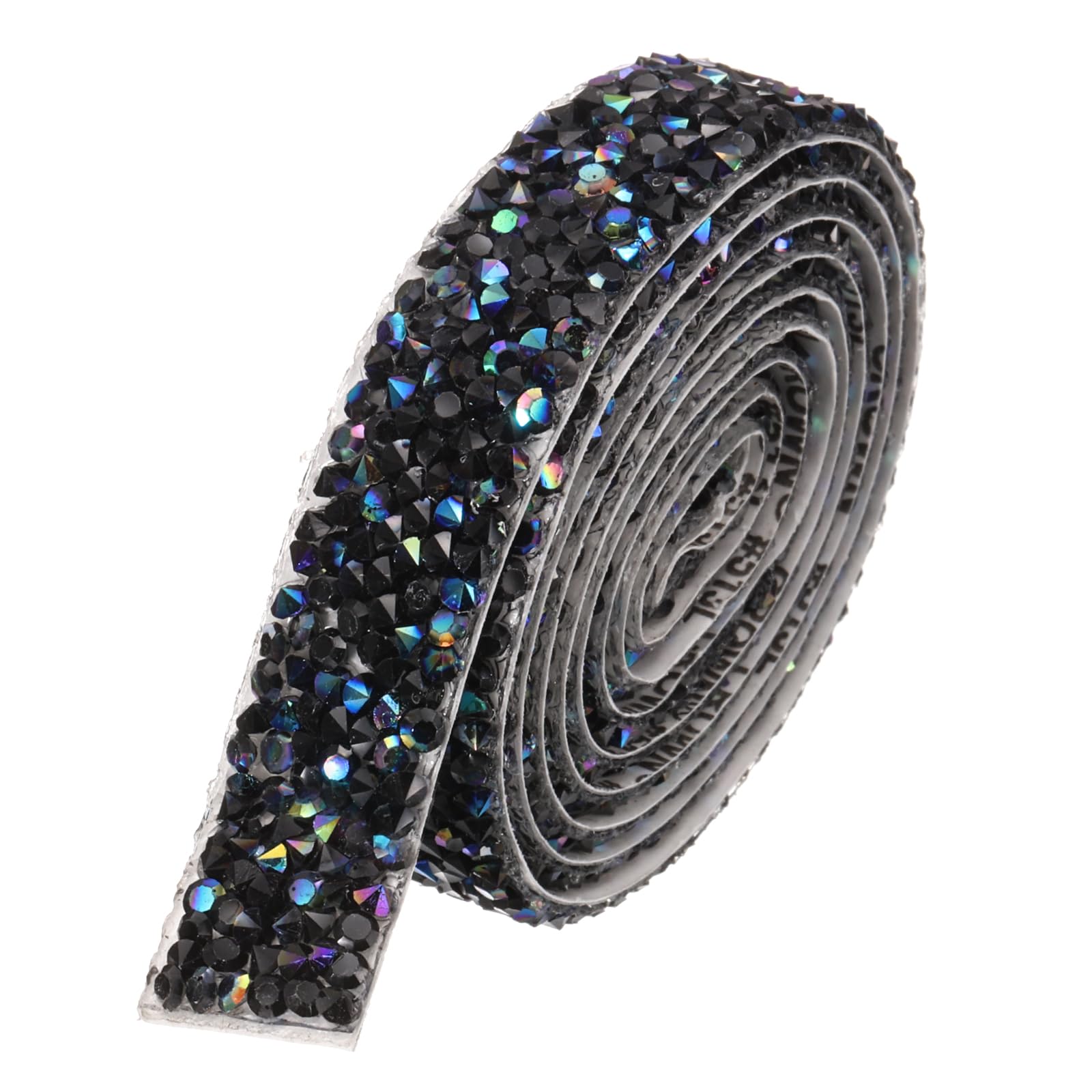 sourcing map Crystal Rhinestone Ribbon, 1 Yard x 3/5 Inch Self-Adhesive Rhinestone Sticker Ribbon Banding Belt Wrap for Wedding Cakes Birthday Decorations Black AB