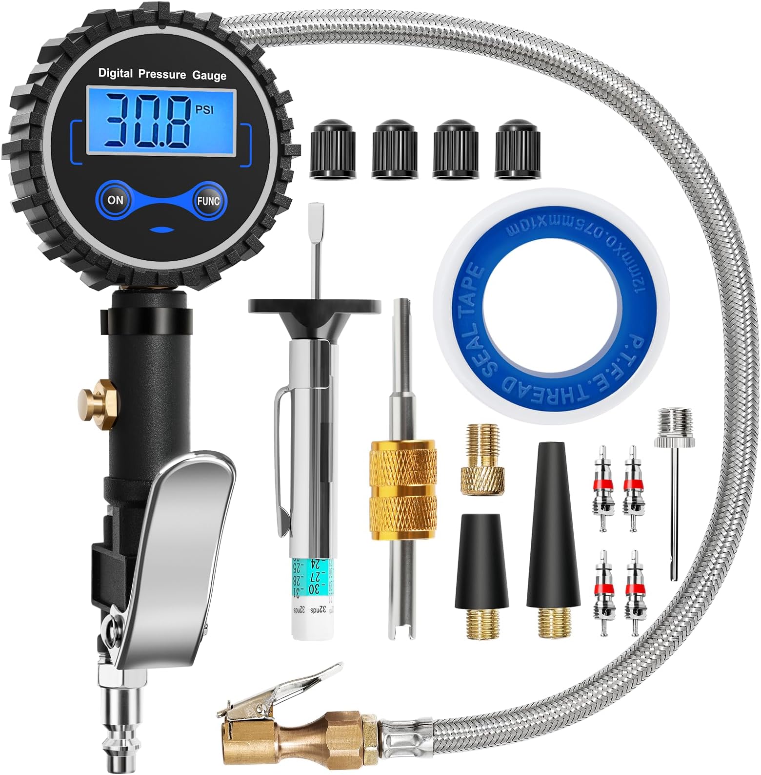 Vondior Digital Tire Inflator with Pressure Gauge 200 PSI - Large 2" Digital Dial, Heavy Duty Air Chuck and Compressor Accessories with Tire Tread Depth Gauge and Quick Connect Coupler Car Accessories