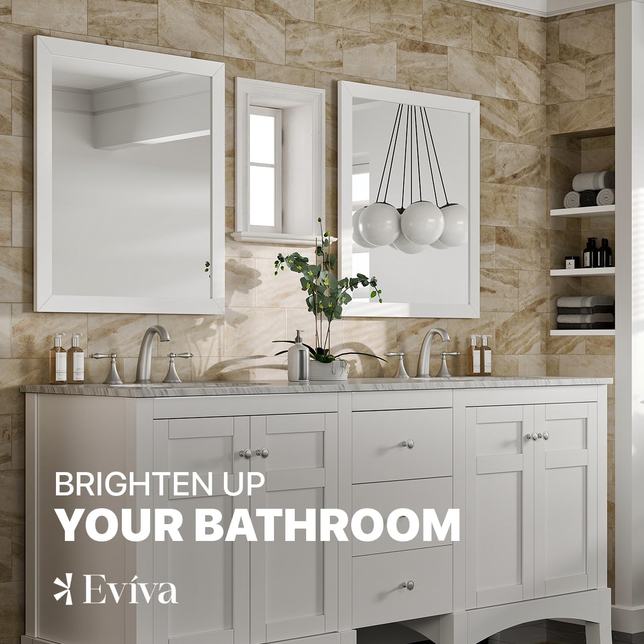 Eviva Acclaim 30" x 35" Rectangular White Wooden Framed Mirror