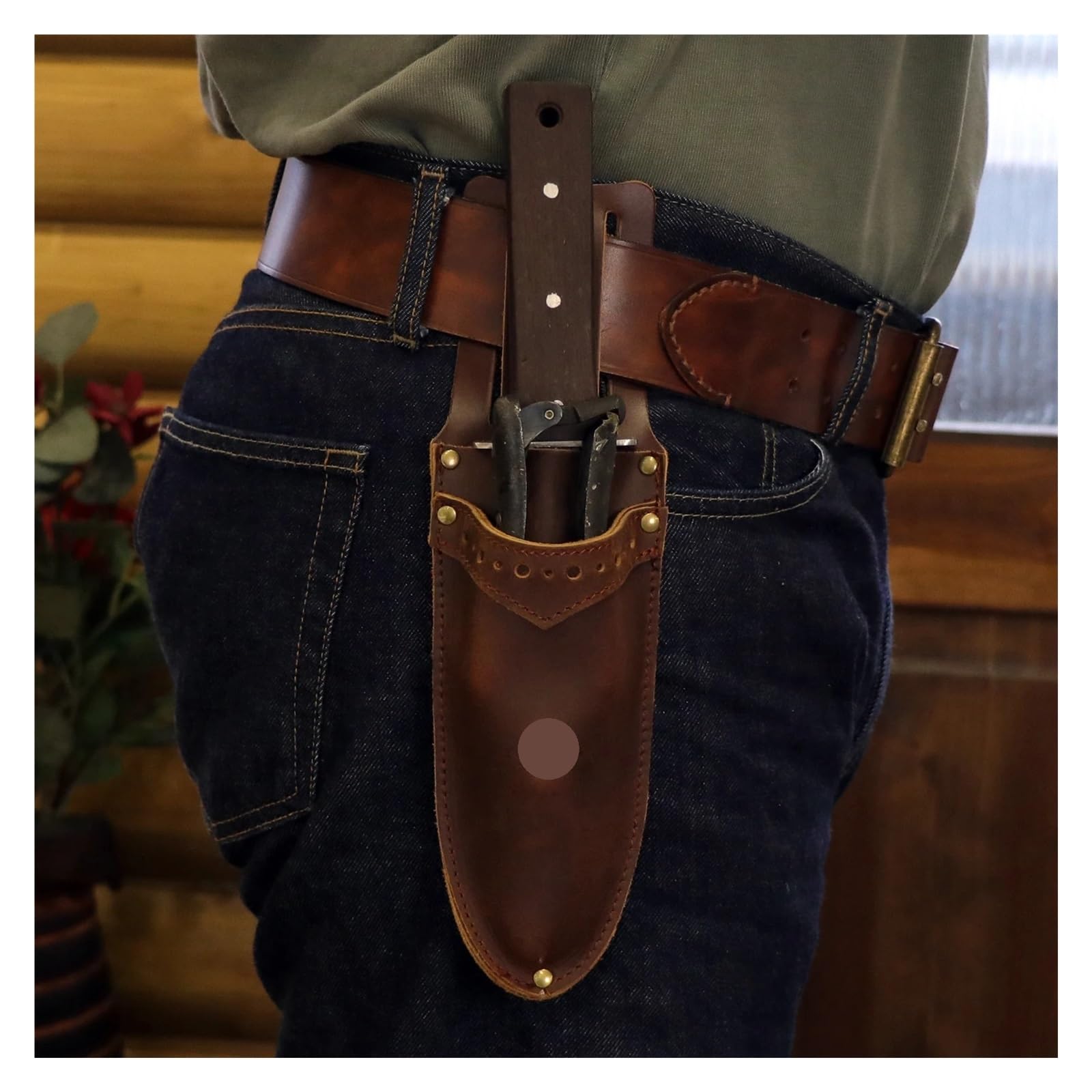Secateur Holster Pinze da giardinaggio in pelle Custodia Coltello Tasca in vita Cesoie potatura Pruner Fodero Fondina Marrone con passante for cintura
