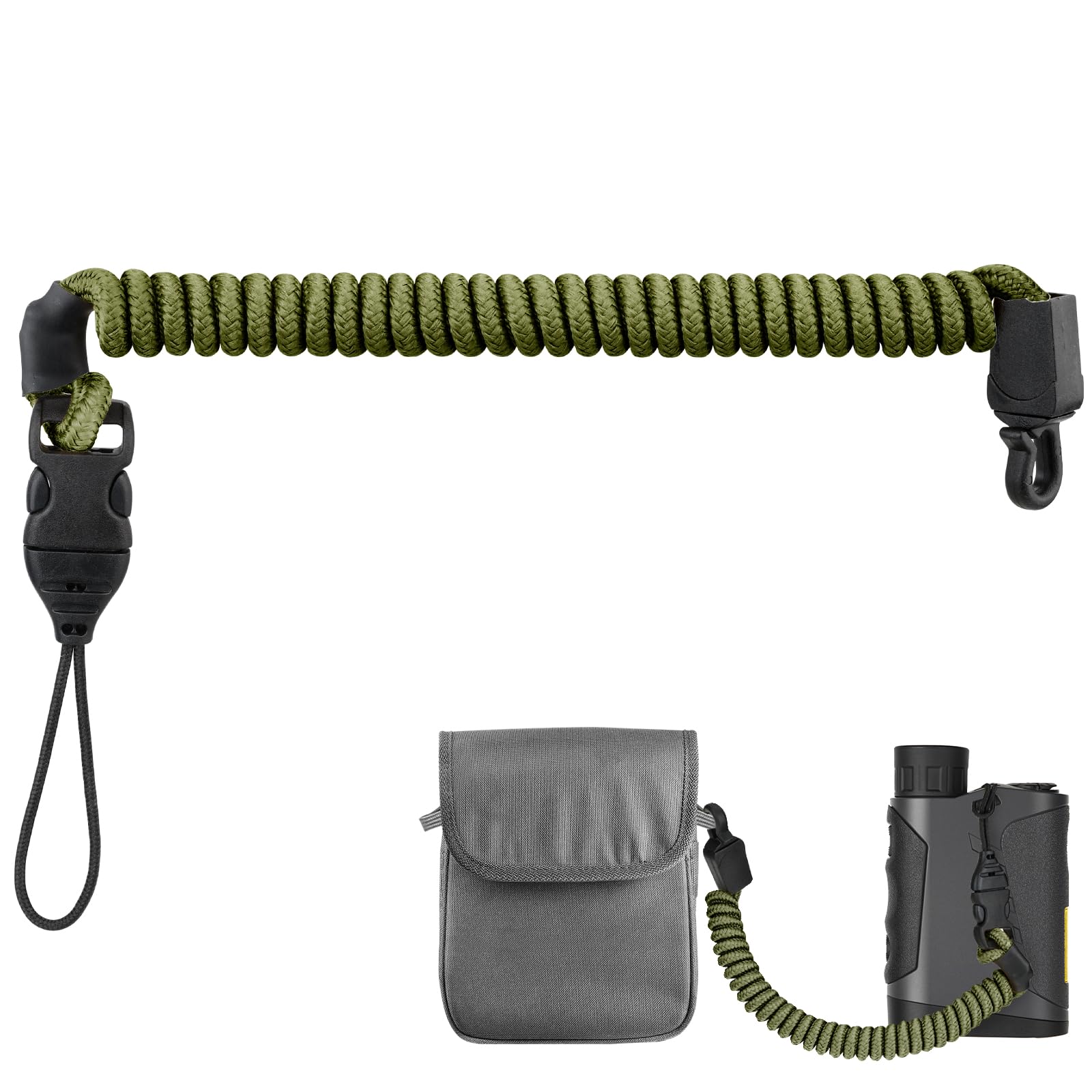 Ullnosoo Rangefinder Tether, Detachable Range Finder Lanyard for Hunting, Retractable Nylon Elastic Rope Army Green Short