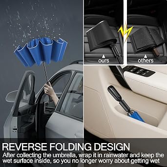 Windproof Compact Travel Umbrella,Large Strong but Light Portable and Automatic Folding Rain Umbrella, small inverted for travel size