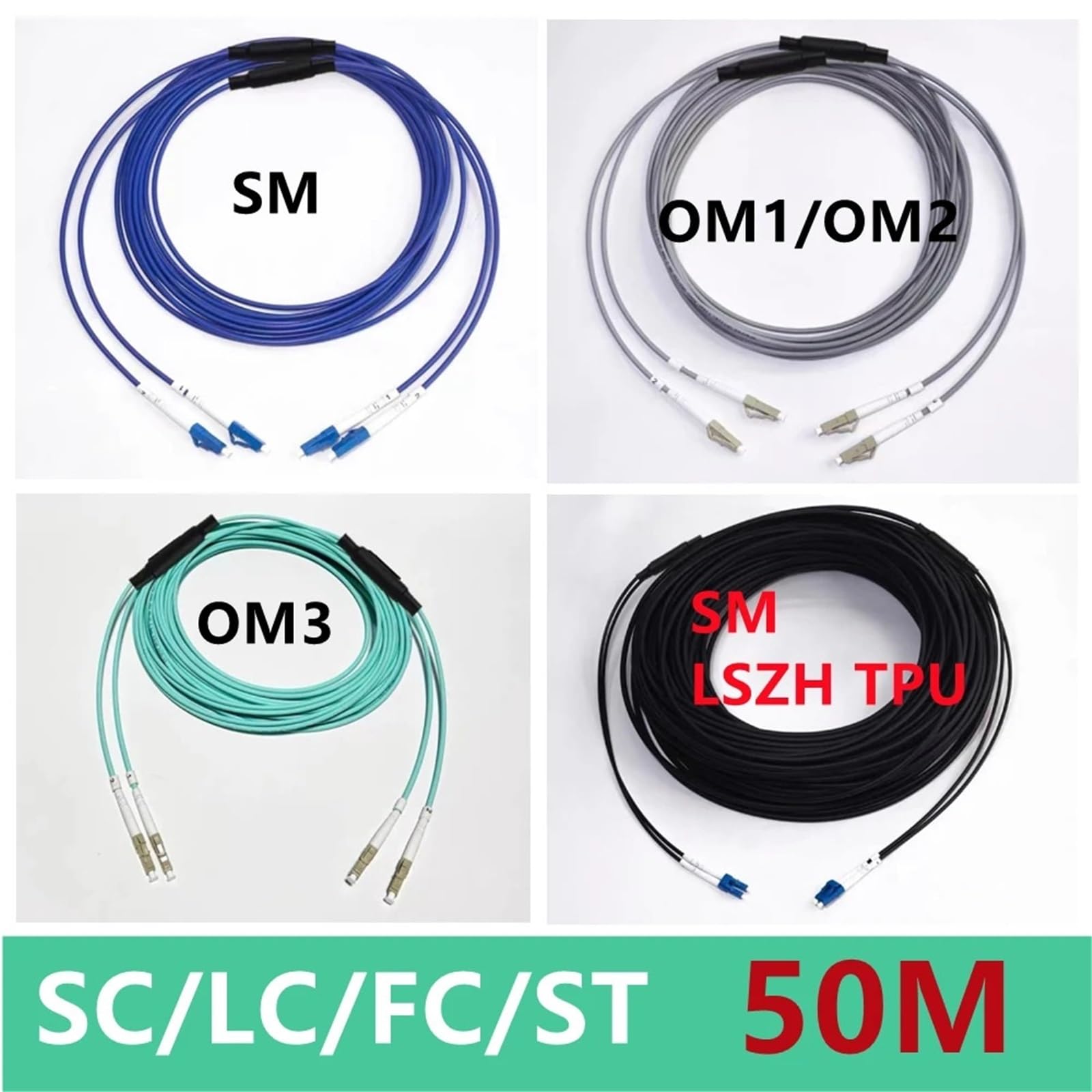 Câble patch à fibre optique blindé à 2 fils pour l'intérieur et l'extérieur (LcA-SCA,2C Aqua OM3) 50 m