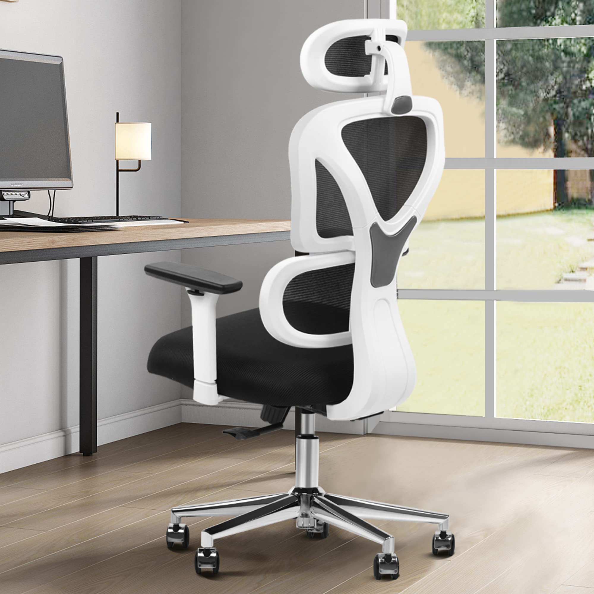 Photo 1 of *Loose Hardware-Possibly Missing* FelixKing Ergonomic Office Chair, Home Office Rolling Swivel Chair Mesh High Back Desk Chair with 3D Adjustable Armrest & Lumbar Support, Swivel Computer Chair with Headrest (White) FK9070-NS White