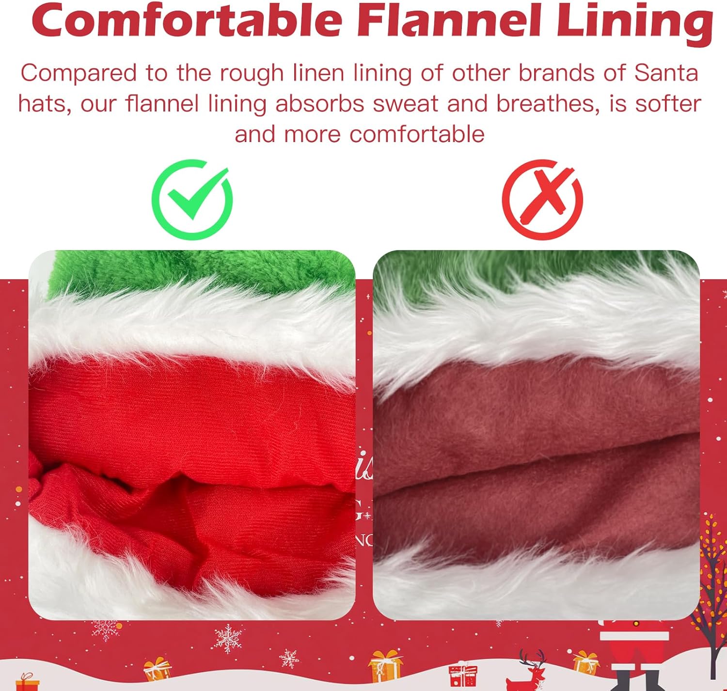 Christmas Elf Hat Adults, Red And Green Elf Sant Hat for Unisex Adults Christmas New Year Festive Holiday Party Supplies - Image 8