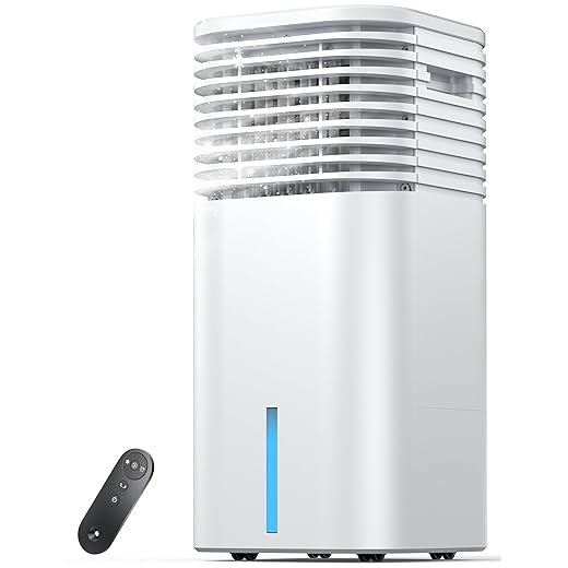 Windowless Portable Air Conditioner, 24.4" Small Evaporative Air Cooler for Room No Window, 3-Speed Settings, 4 Modes, 7H Timer, Remote Control, 4 Ice Packs, Quiet AC Unit for Bedroom, White