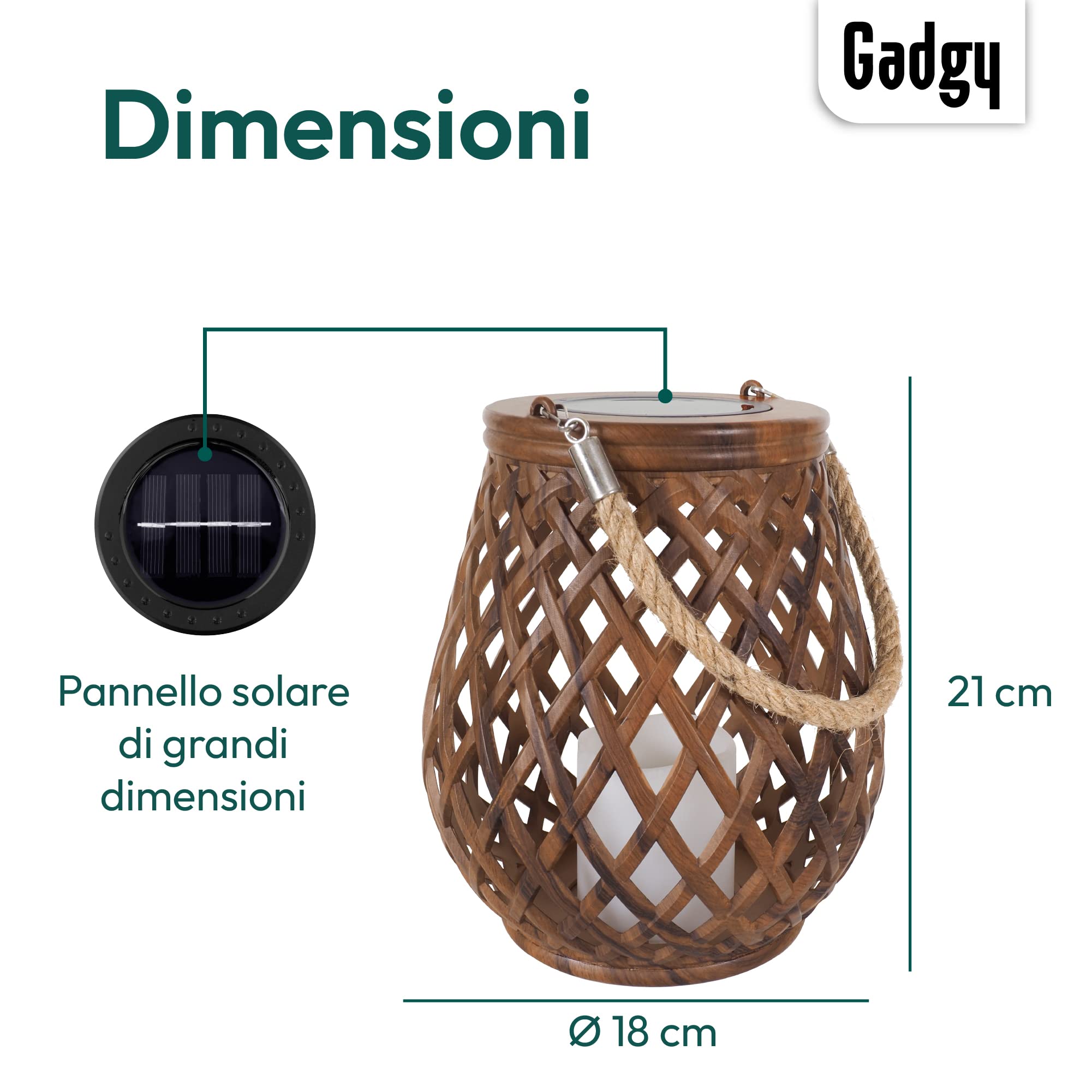 Gadgy Set di 2 lanterne solari in rattan, lampade a LED impermeabili per giardino, balcone e tavolo - Luci decorative alimentate a energia solare