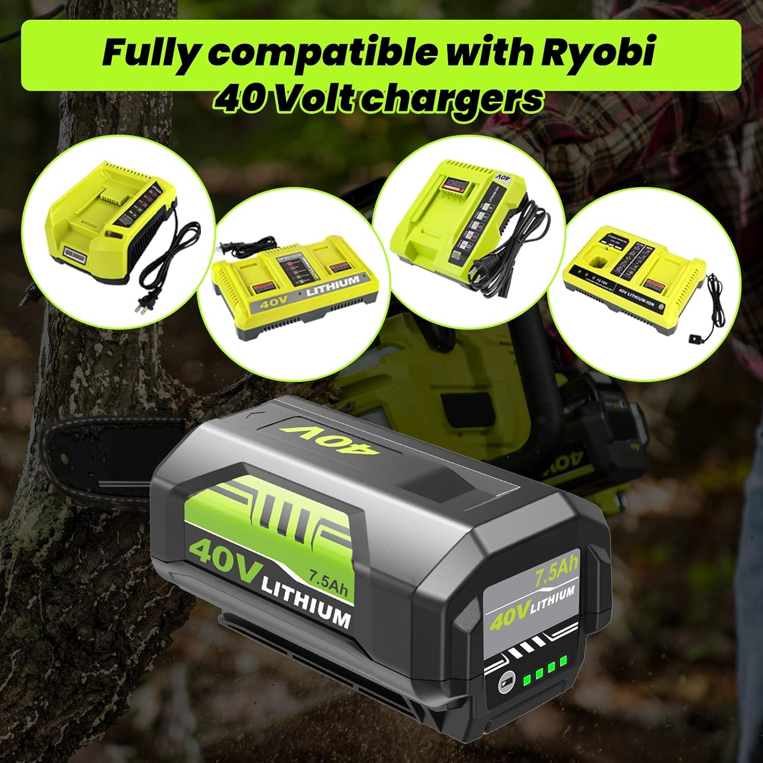 40v 7500mAh OP4026A Replacement for Ryobi 40V Battery 7.5Ah Compatible with Ryobi 40 Volt Battery Lithium OP4026A OP4040 OP40201 OP4050A OP4015 OP40261 OP4030 OP40401 OP4060 Power Cordless Tools