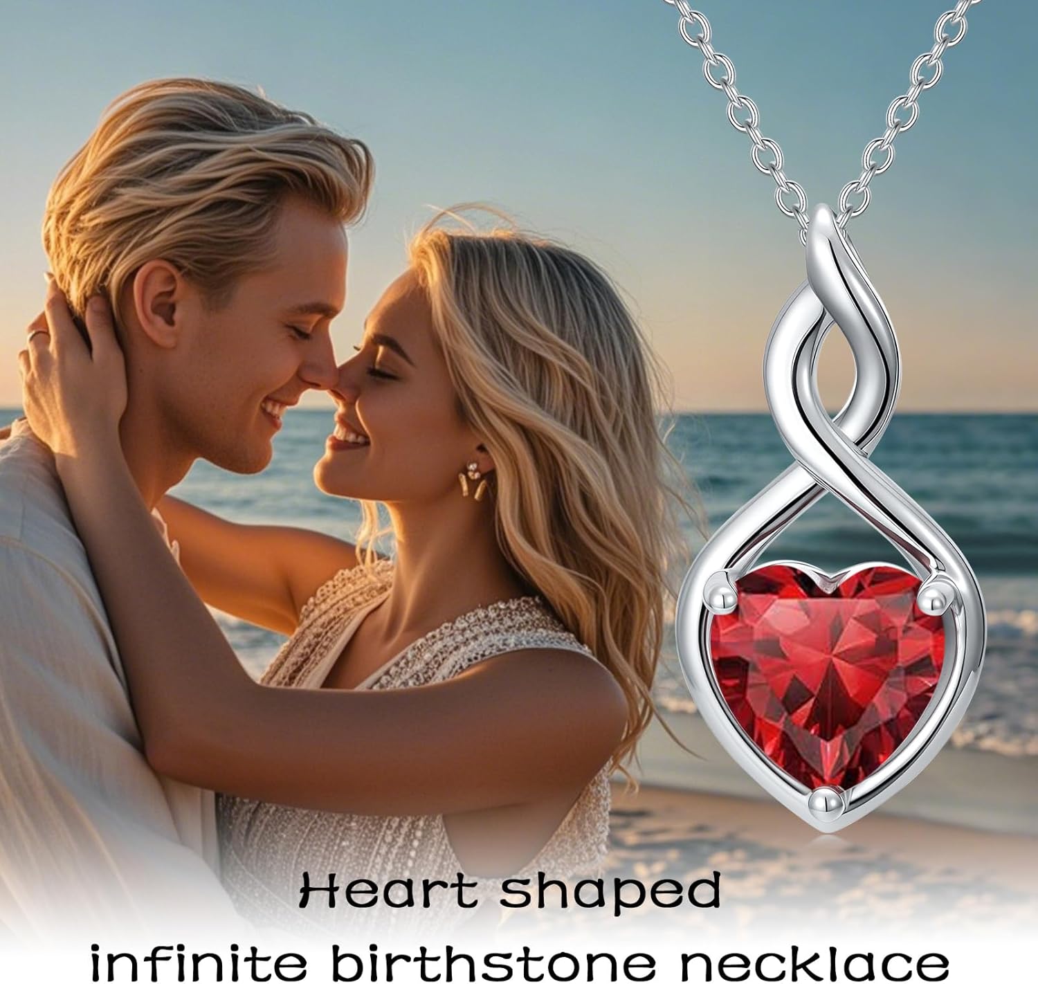 Birthstone Necklace for Women 925 Sterling Silver Heart Infinity Necklace Love Jewelry Anniversary Birthday Gifts for Women Wife Mom - Image 3