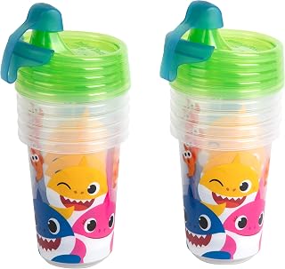 The First Years Take & Toss Pinkfong Baby Shark Sippy Cups - Reusable Toddlers Cups with Lids - Kids Party Pack with 2 Travel Caps - 10 Oz - 10 Count