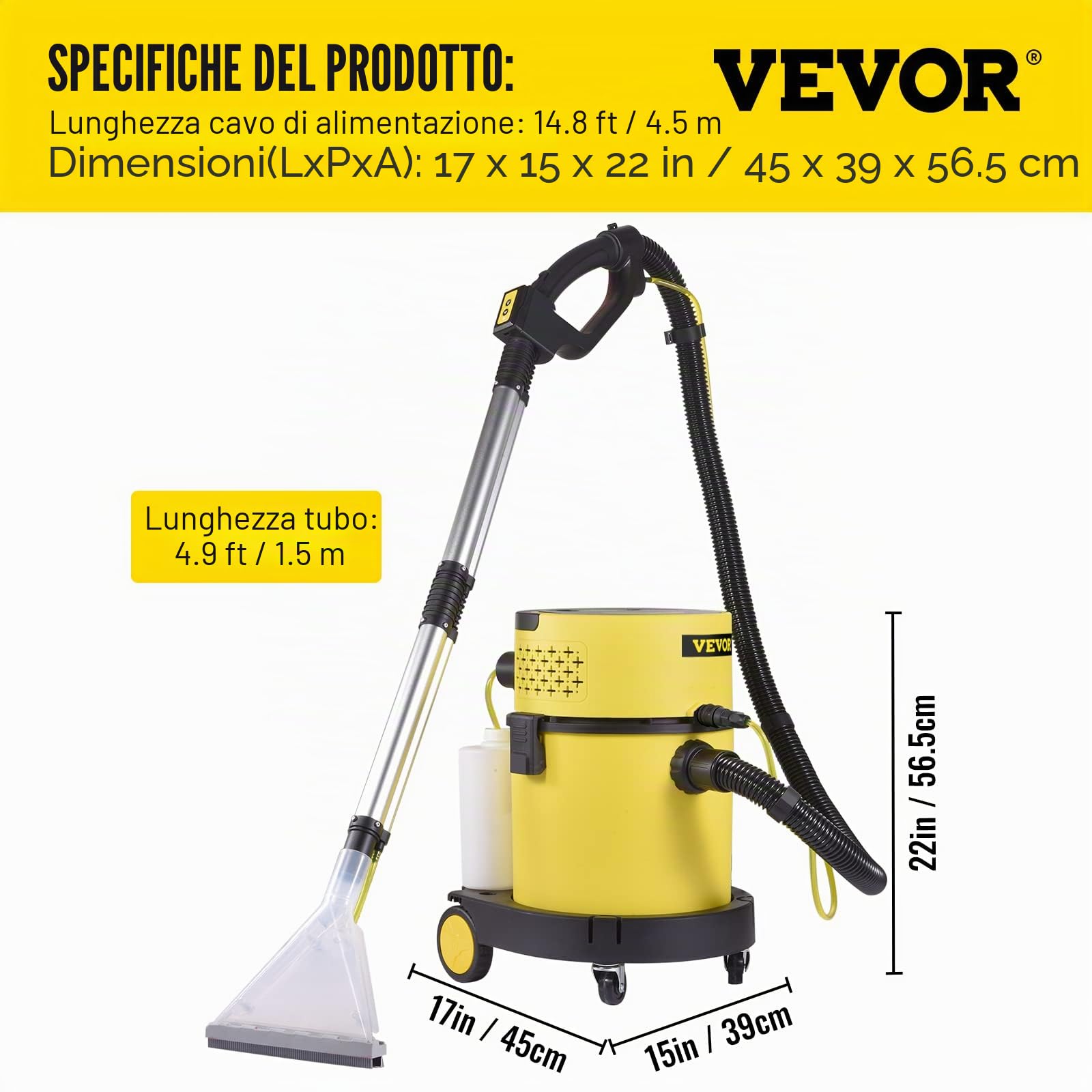 VEVOR Bidone Aspirapolvere con Filo Portatile Umido e Secco a Pressione 1200W Capacità di Cilindro 20L, Aspiracenre con Filtro HEPA 17Kpa per Cortile Giardino Parco