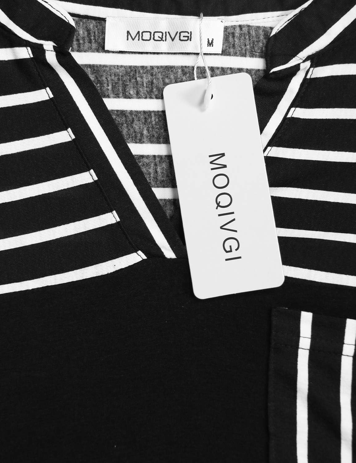 MOQIVGI Womens Short Sleeve Vneck Hi Low Hem Patchwork Tops with Pocket - Image 4