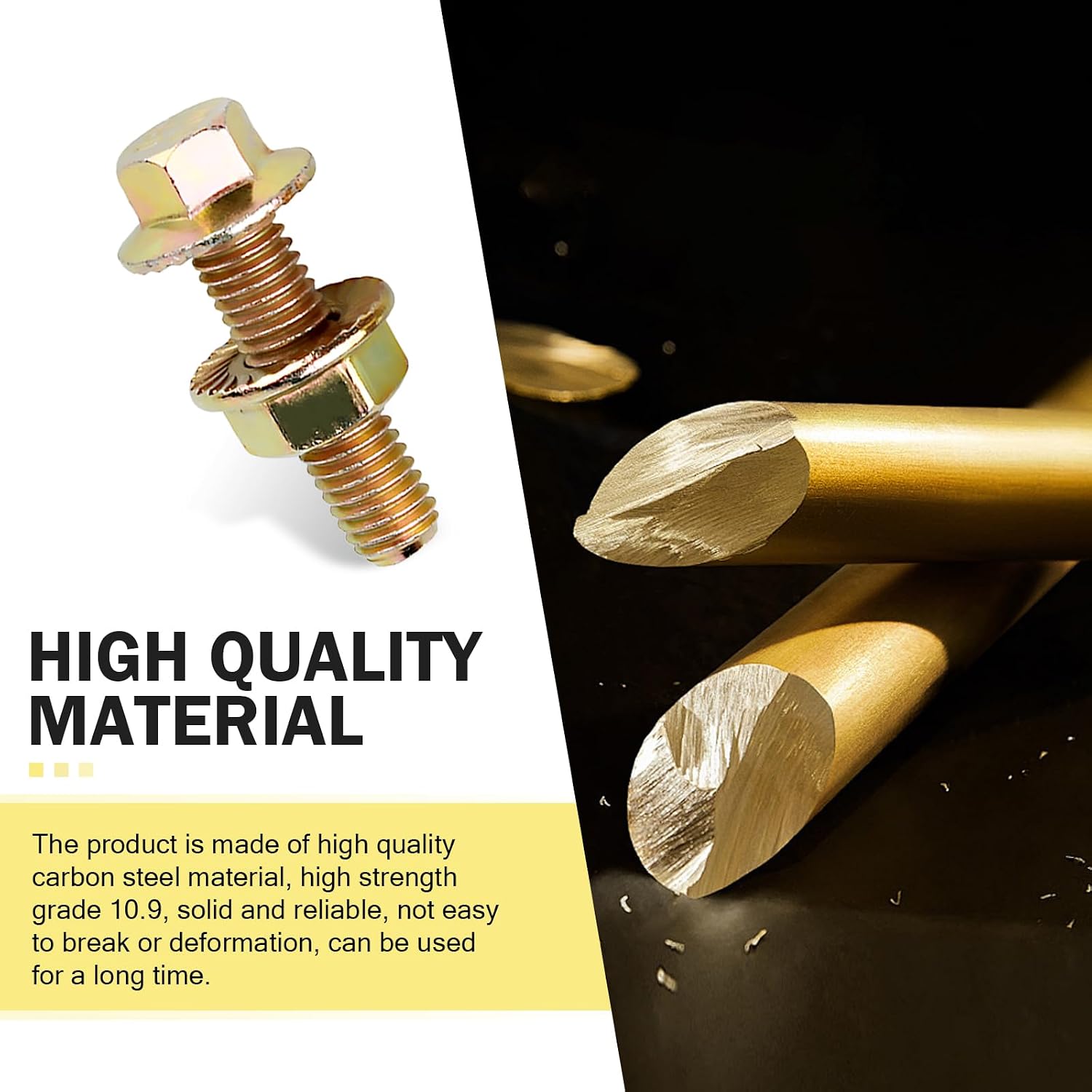 MLY 10 PCS Automotive Exhaust Manifold Bolts Kit, 0.7" x 1.45" Non-Slip Hex Flange Nut Screws, High Strength Carbon Steel Replacement Parts, Universal for Most Car, Truck & SUV (Gold)
