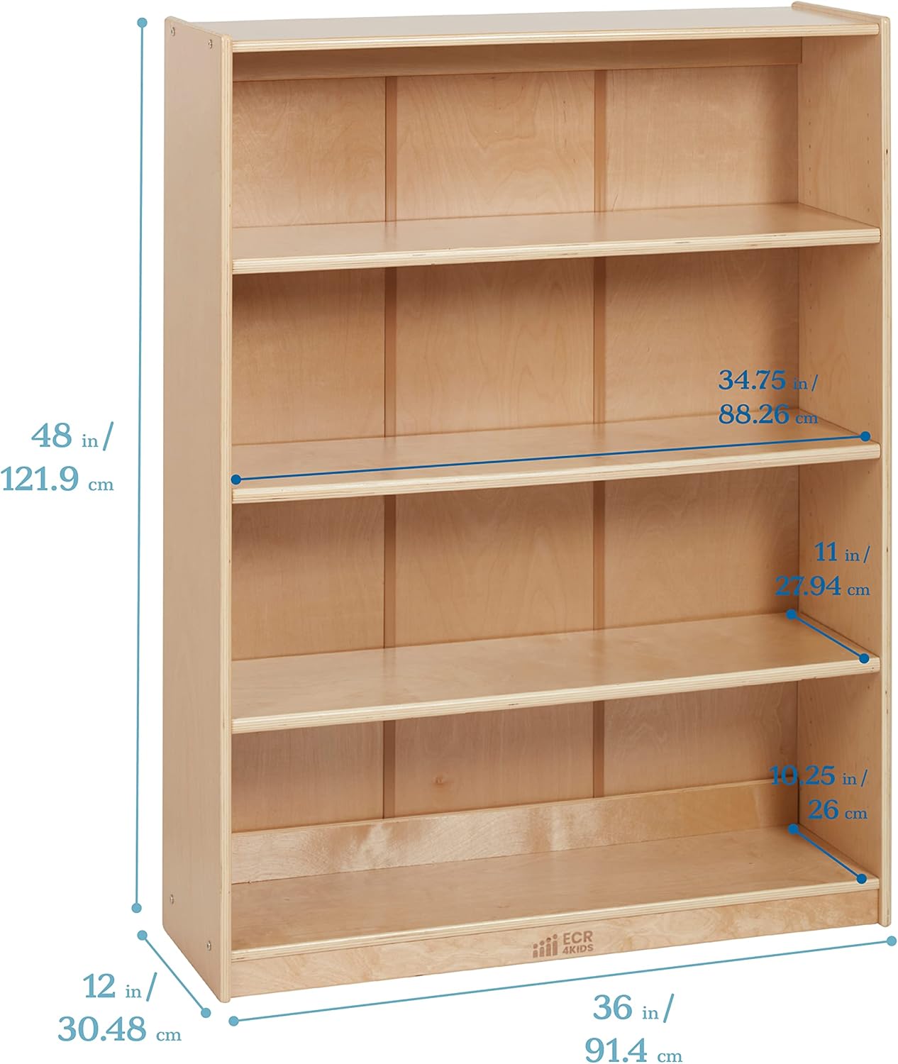 ECR4Kids Classic Bookcase, 48in, Adjustable Shelves, Natural