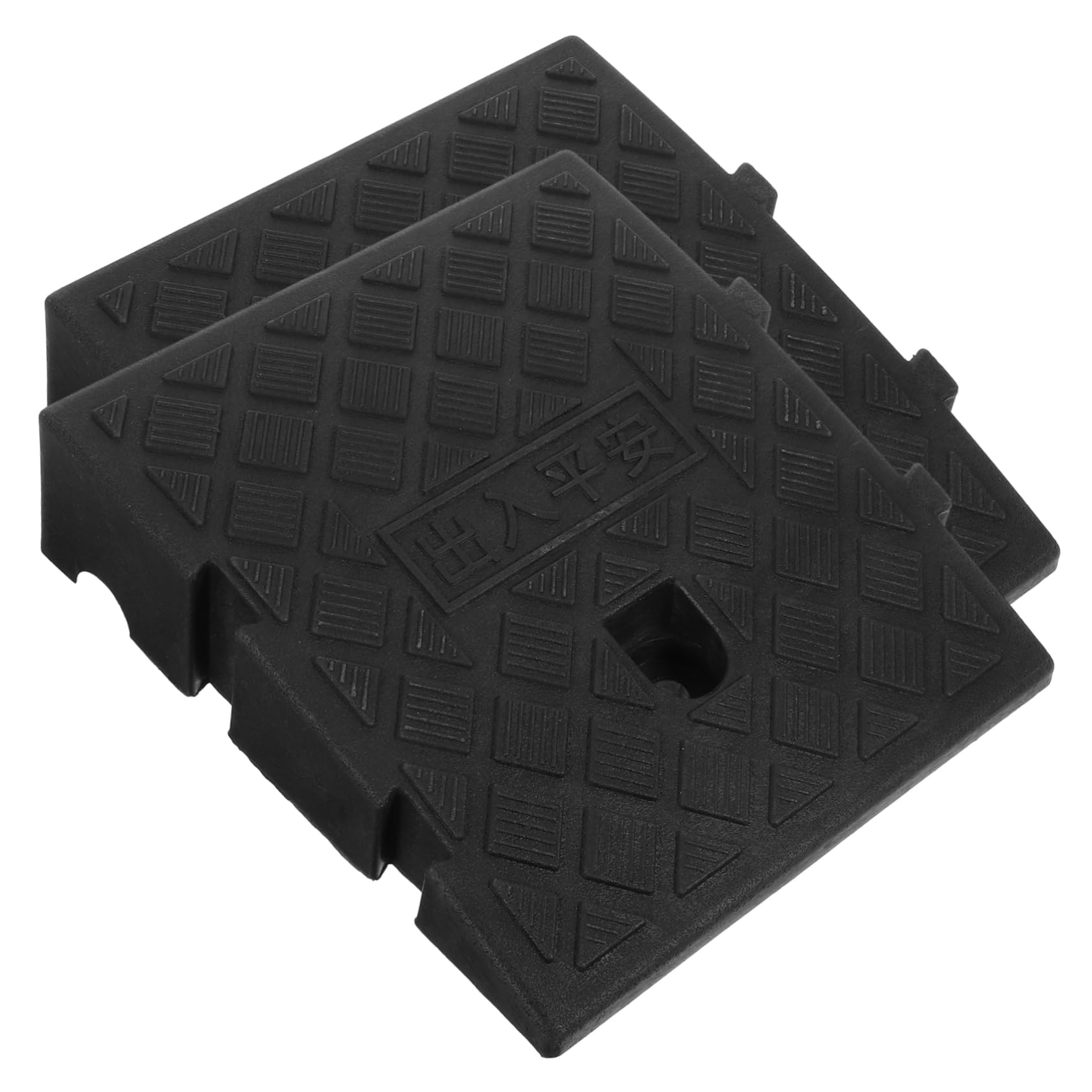 GARVALON Driveway Curb Ramps 2pcs Heavy Duty Threshold Ramps Anti-Slip Texture Grid Design Black