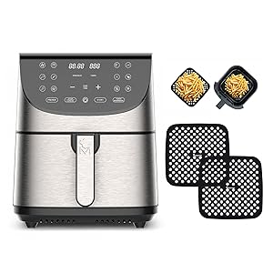 MasterPro Pack Freír Sin Aceite ROCKET 700 | Freidora de Aire 7L +2 Alfombrillas de Silicona | Pack Completo para Cocción Perfecta | Cocina sin Aceite & Fácil Limpieza sin que se Peguen los alimentos