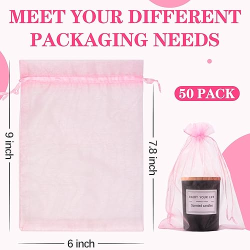 Miniatura 17 de YunKo 50 bolsas de organza de 6 x 9 pulgadas con cordón para regalo, joyería de malla, bolsa de protección de frutas, bolsa de organza transparente