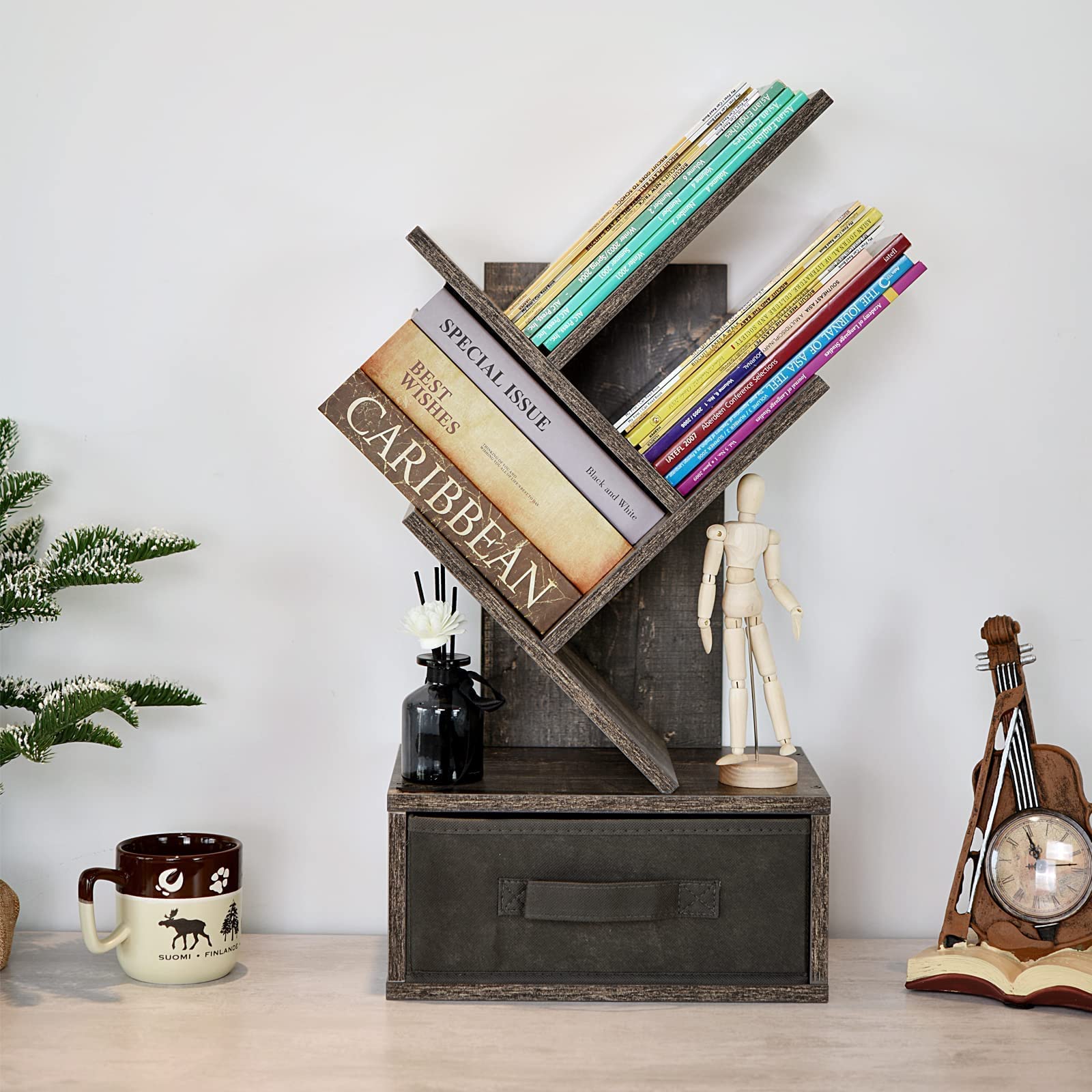Buy Small Bookshelf with Drawer, 4 Tier Mini Desk Tree Bookshelves
