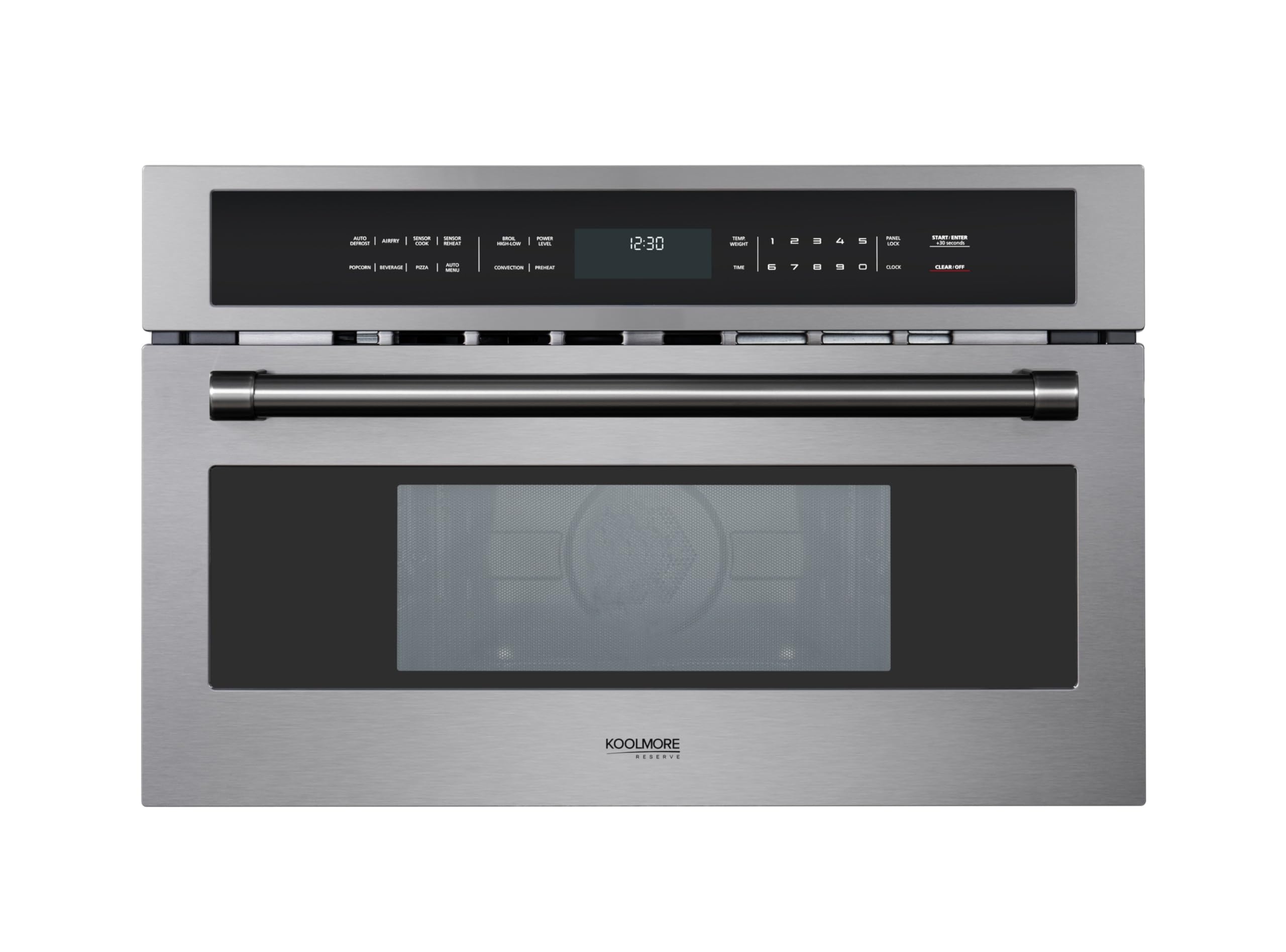KoolMore Reserve 30 in. 1.6 cu. ft. Built-in Convection Microwave Oven with Air Fryer, 10 Power Levels, Sensor Cooking, Bake, Roast,1750 Watts &amp; NEMA 5-20P Plug, UL Certified in Black Stainless-Steel