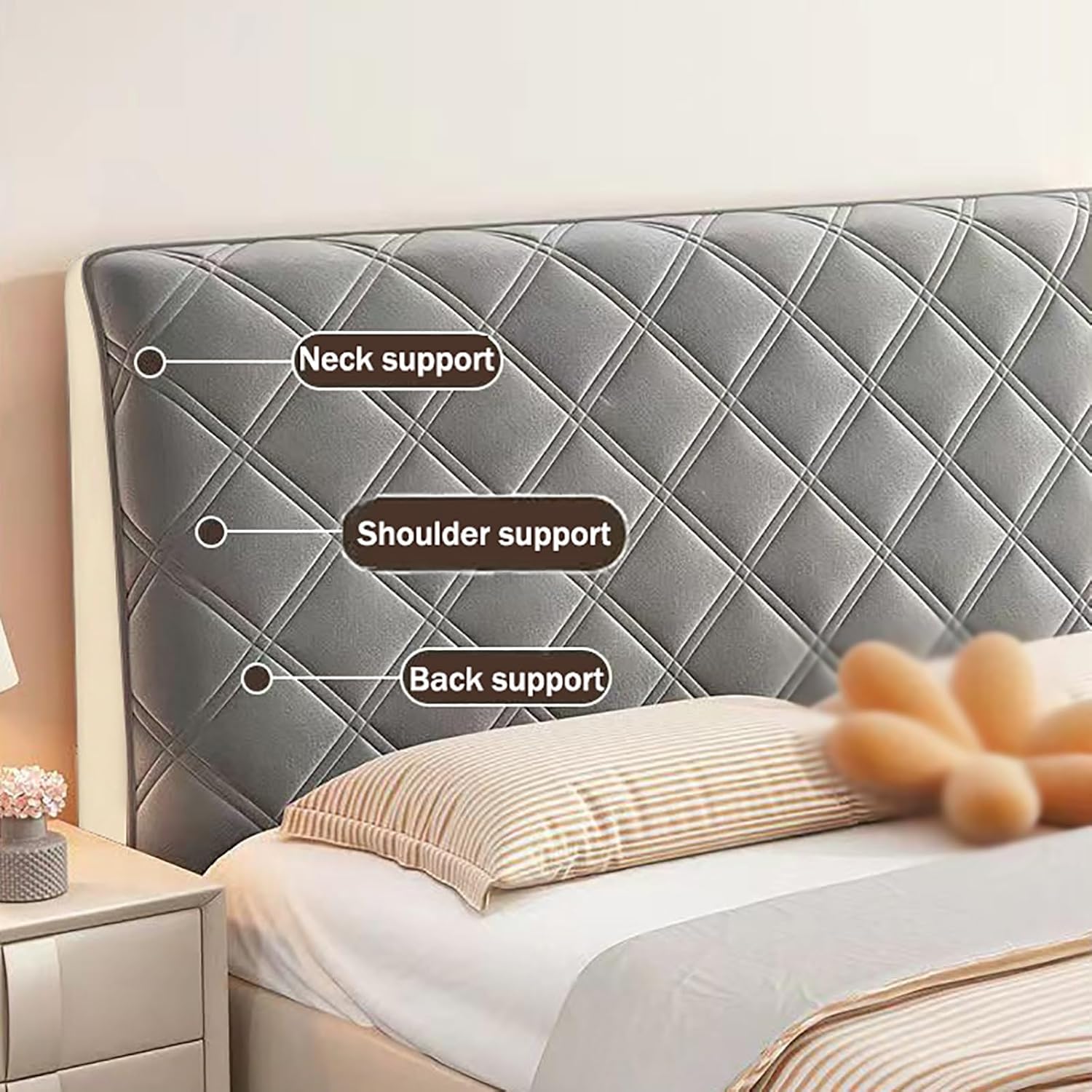 Velvet Bed Headboard Slipcover,All-Inclusive Twin Bed Head Protector Cover,Thicken Dustproof Quilted Full Headboard ProtectorHead,for Queen King Size Bed Head(Beige,74.8in)