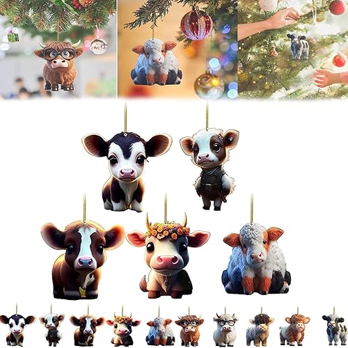 Adorno decorativo de vaca de dibujos animados, lindo colgante de coche de vaca de dibujos animados, decoración del árbol del hogar, lindos colgantes