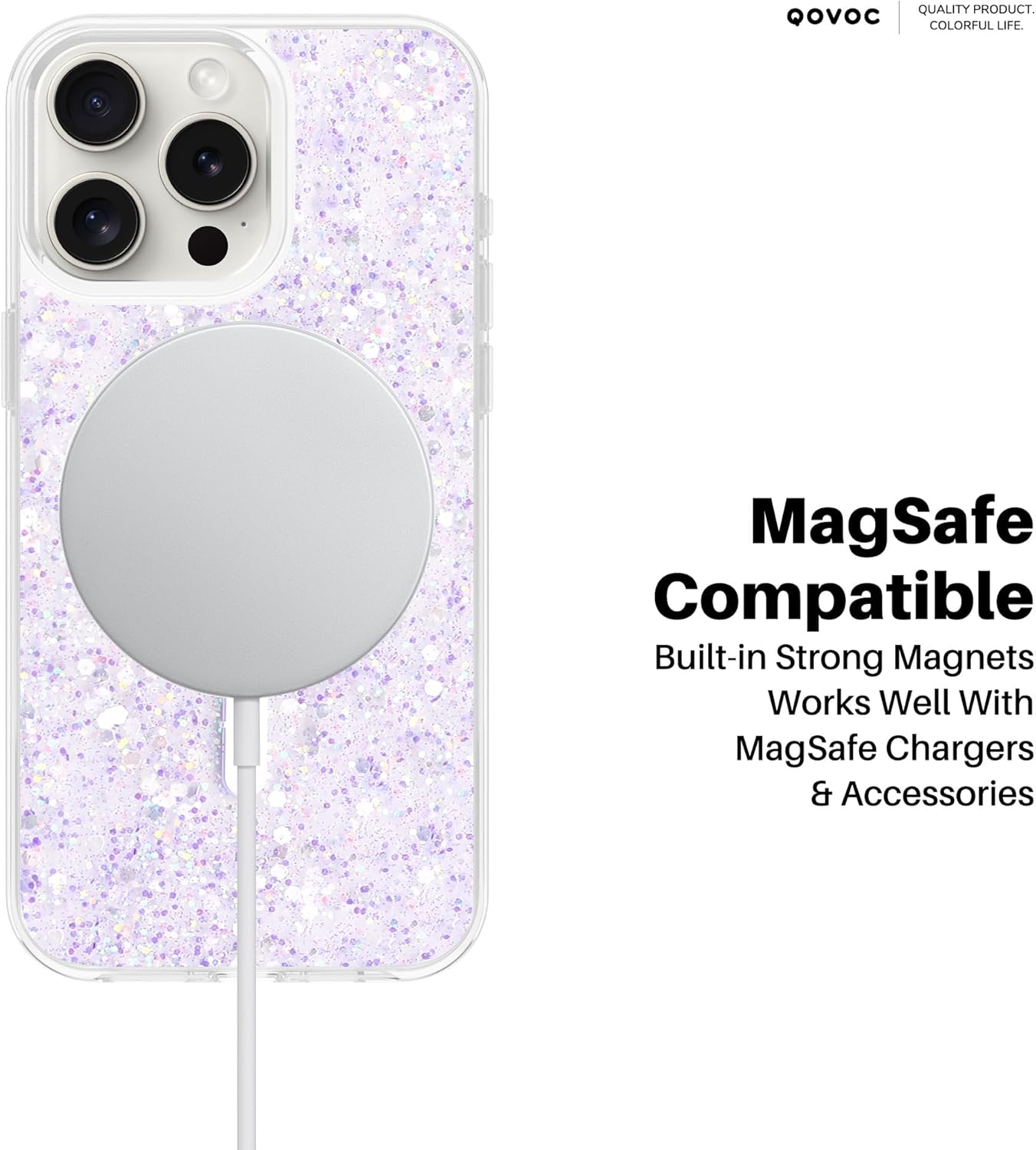 for iPhone 14 Pro Max Case, Clear Glitter MagSafe Compatible, Bling Sparkly Girly Case for iPhone 14 Pro Max, Magnetic Protective Phone Cover, Purple Glitter, Cetus