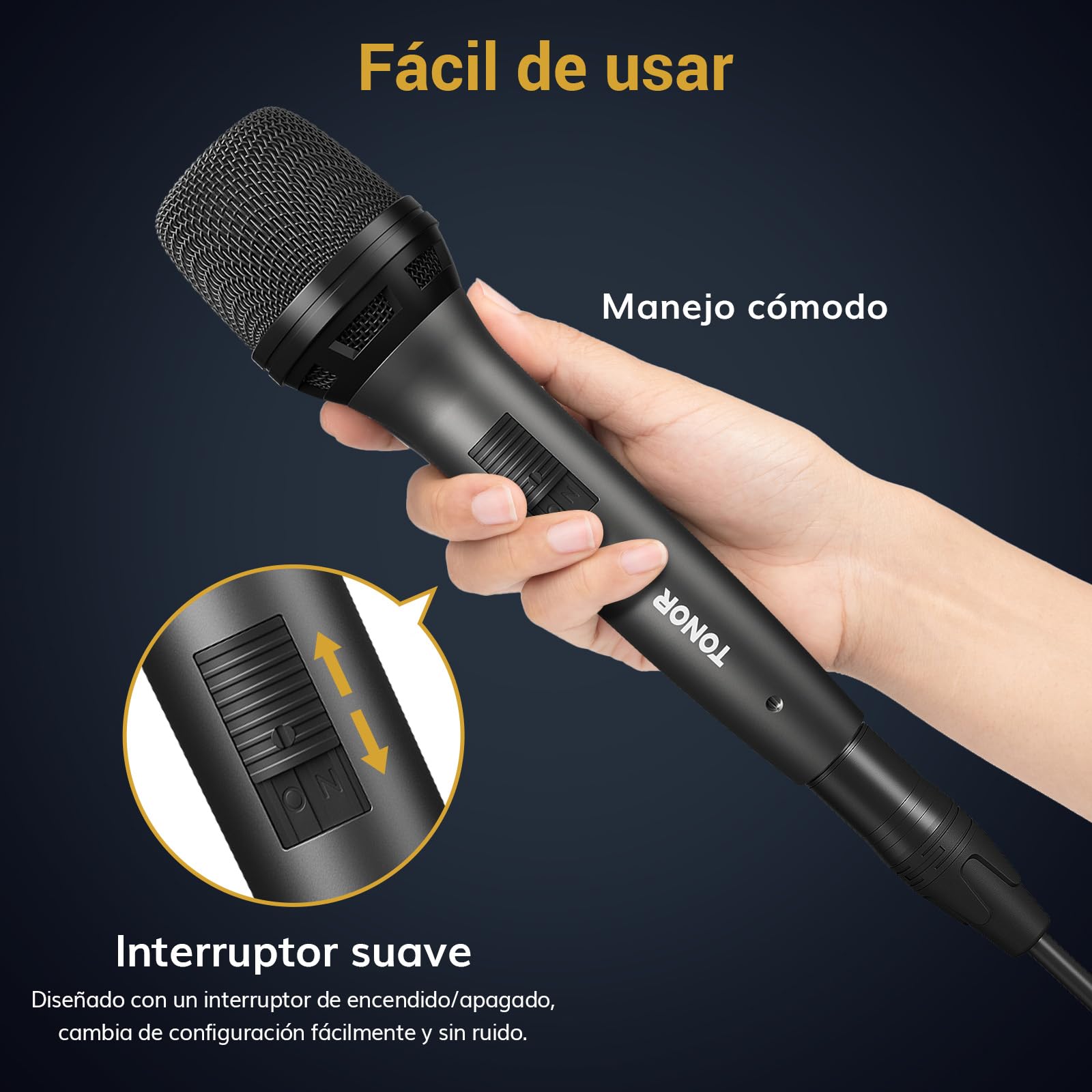 TONOR Micrófono dinámico para Cantar, Vocal Karaoke con Cable de Mano, micrófono de Estudio cardioide con XLR de 4.5M, Adecuado para parlantes, amplificadores, Escenario y Actividades al Aire
