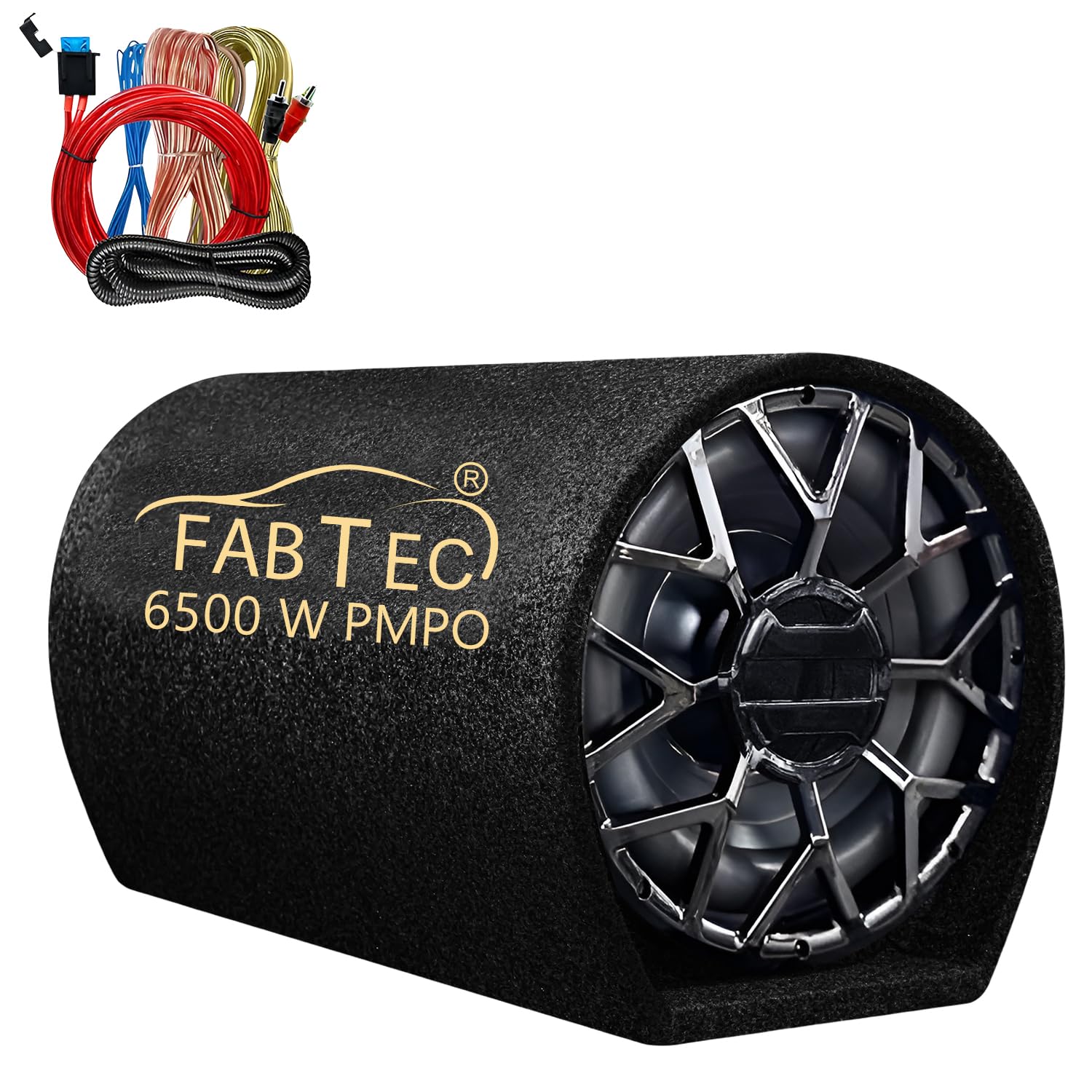 FABTEC 12 Inch Grey Bass Tube for Car, Premium Subwoofer with Inbuilt Amplifier - Powerful Audio and Deep Bass with Amplifier Wire Kit-image-3