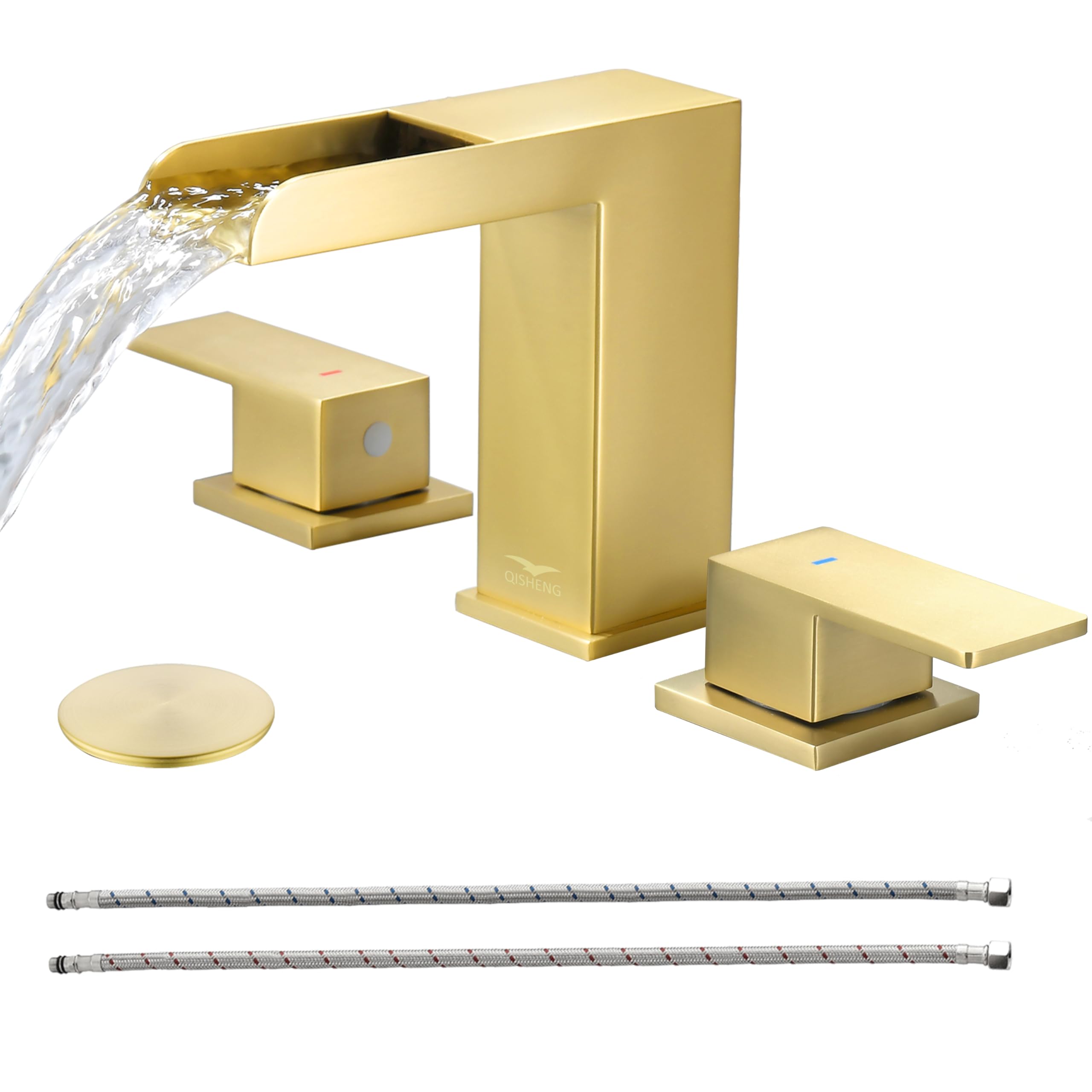 QISHENG Gold Bathroom Faucets, 8 Inch Brushed Gold Bathroom Faucet with ...