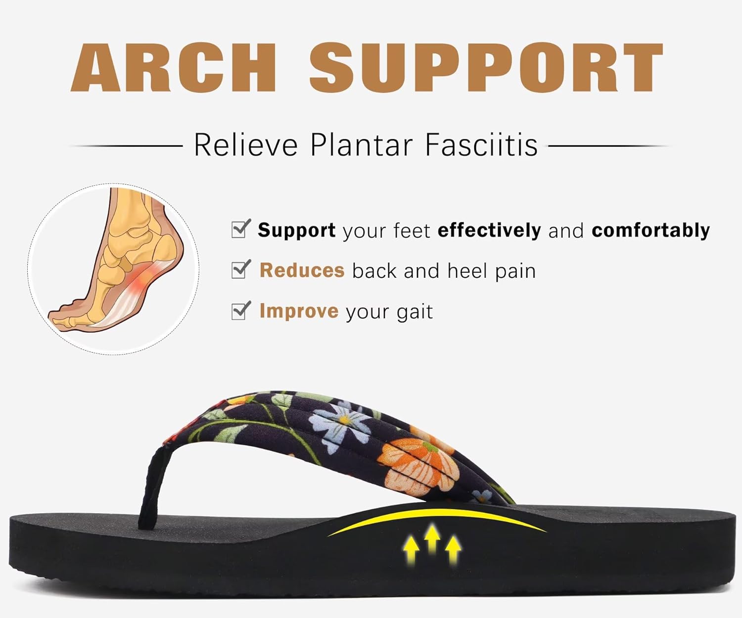 KuaiLu Womens Arch Support Flip Flops Ladies Comfort Lightweight Soft Yoga Mat Cushion Walking Thong Sandals 7 Black image 4 of 8 B0CTML26TP