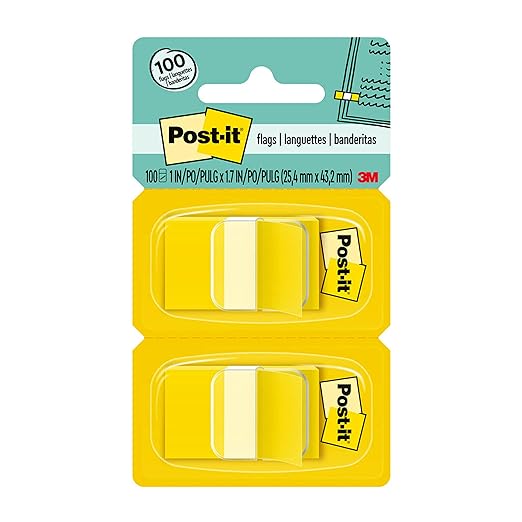 Postit Flags, Yellow, 1Inch Wide, 50/Dispenser, 2Dispensers/Pack