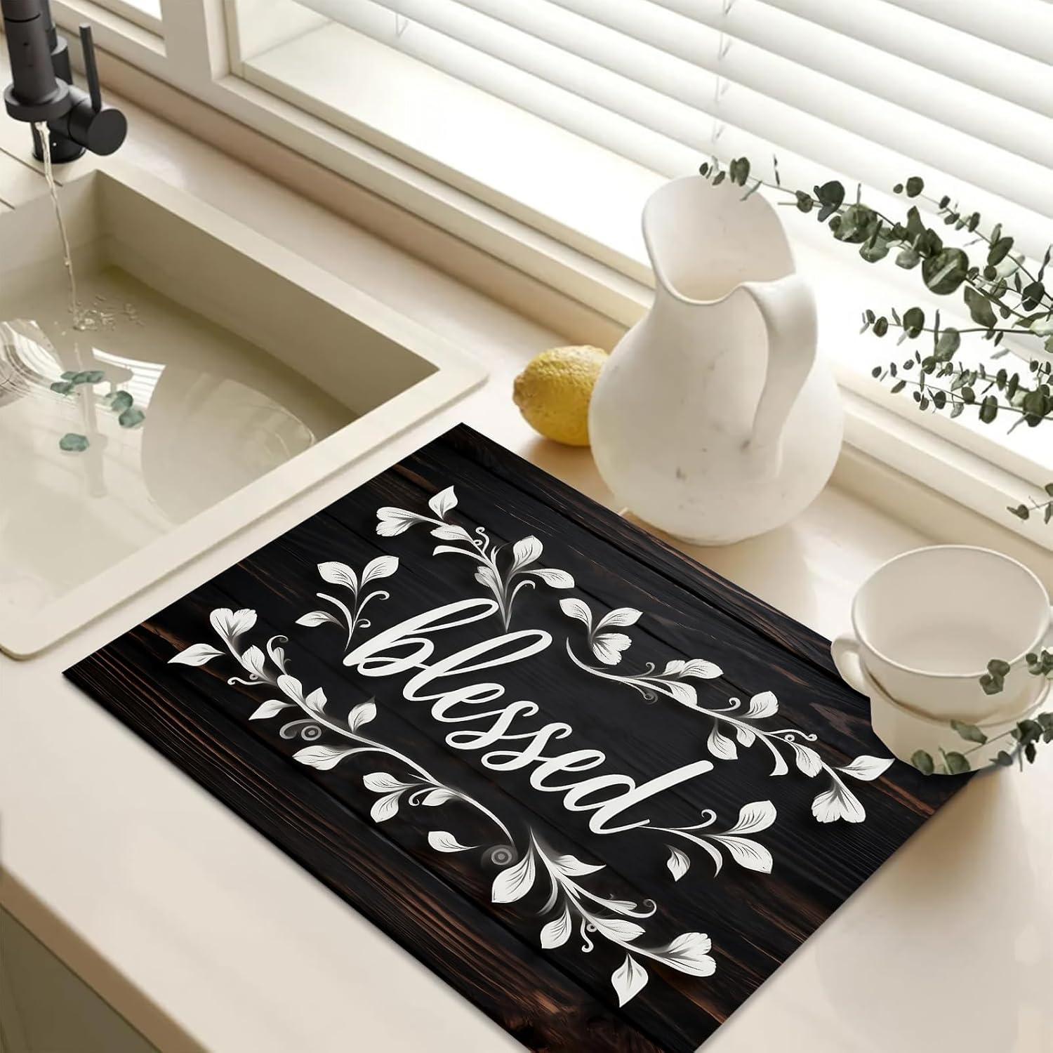Diatomite Stove Top Cover Mat, 28 x 20 inches, Glass Flat Top Protection Pad, Water Absorbent Kitchen Mat for Coffee Maker (blessed)