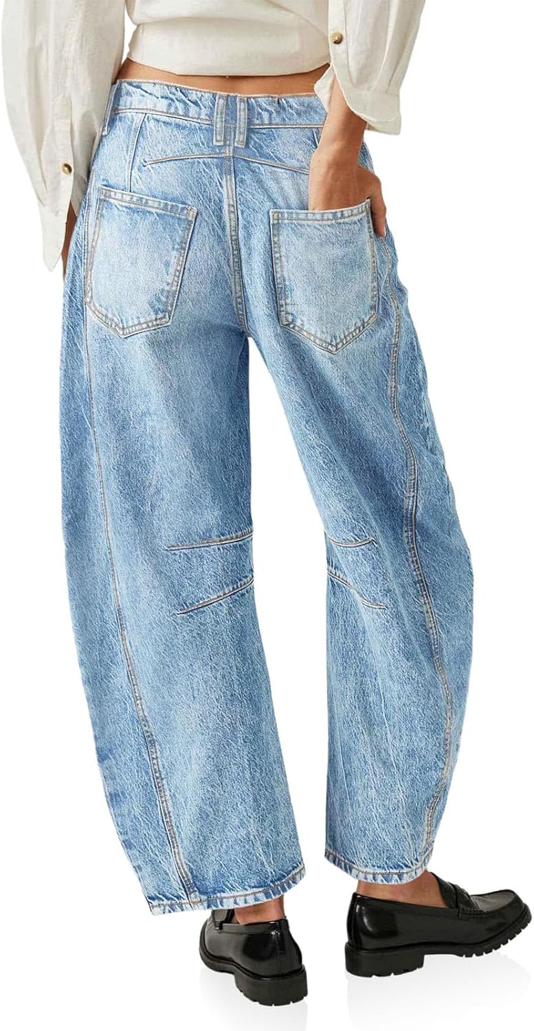 Barrel Jeans for Women Fashion High Waisted Wide Leg Casual Jeans Baggy Cropped Relax Fit Denim Trouser Ankle Pants