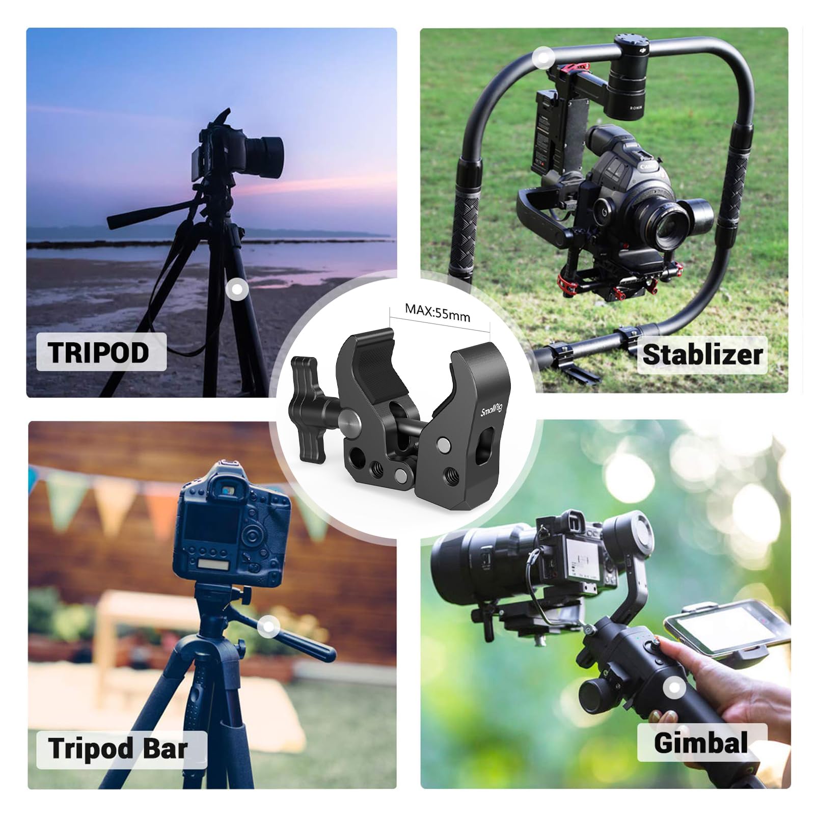 SMALLRIG Super Clamp mit Backe Öffnet von 10 bis 55 mm Universal Befestigungs-Mechanismus Starke tragende Struktur - 2220